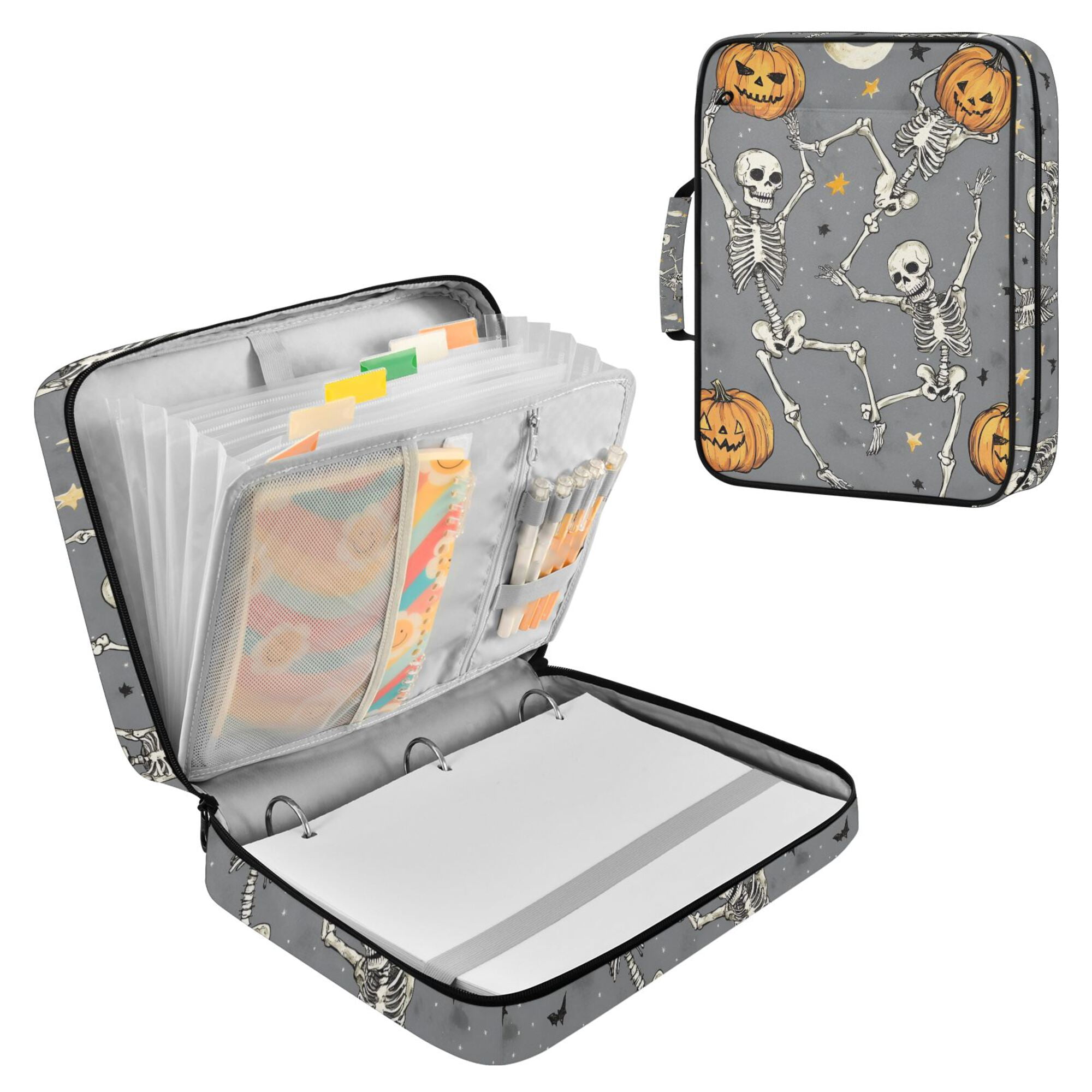 FORMRS Accordion File Folder A4 Size 7-Pocket Expanding Document Organizer Bag with 3 Ring Binder, Gray Halloween Dancing