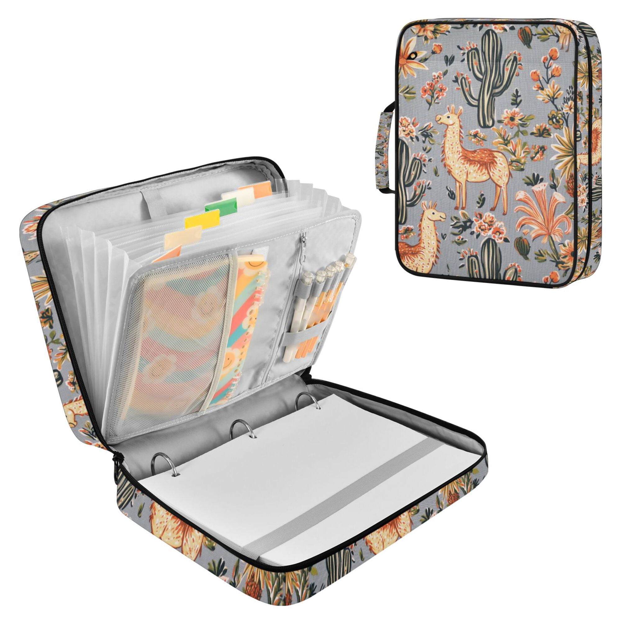 FORMRS Accordion File Folder A4 Size 7-Pocket Expanding Document Organizer Bag with 3 Ring Binder, Gray Llama Pattern