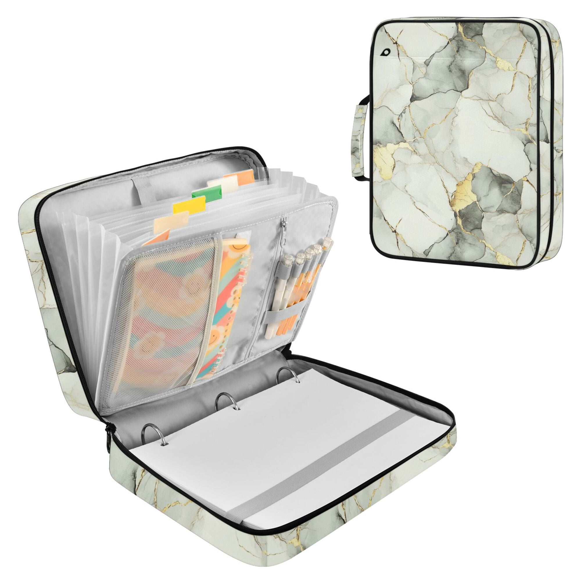 FORMRS Accordion File Folder A4 Size 7-Pocket Expanding Document Organizer Bag with 3 Ring Binder, Gray Marble Pattern