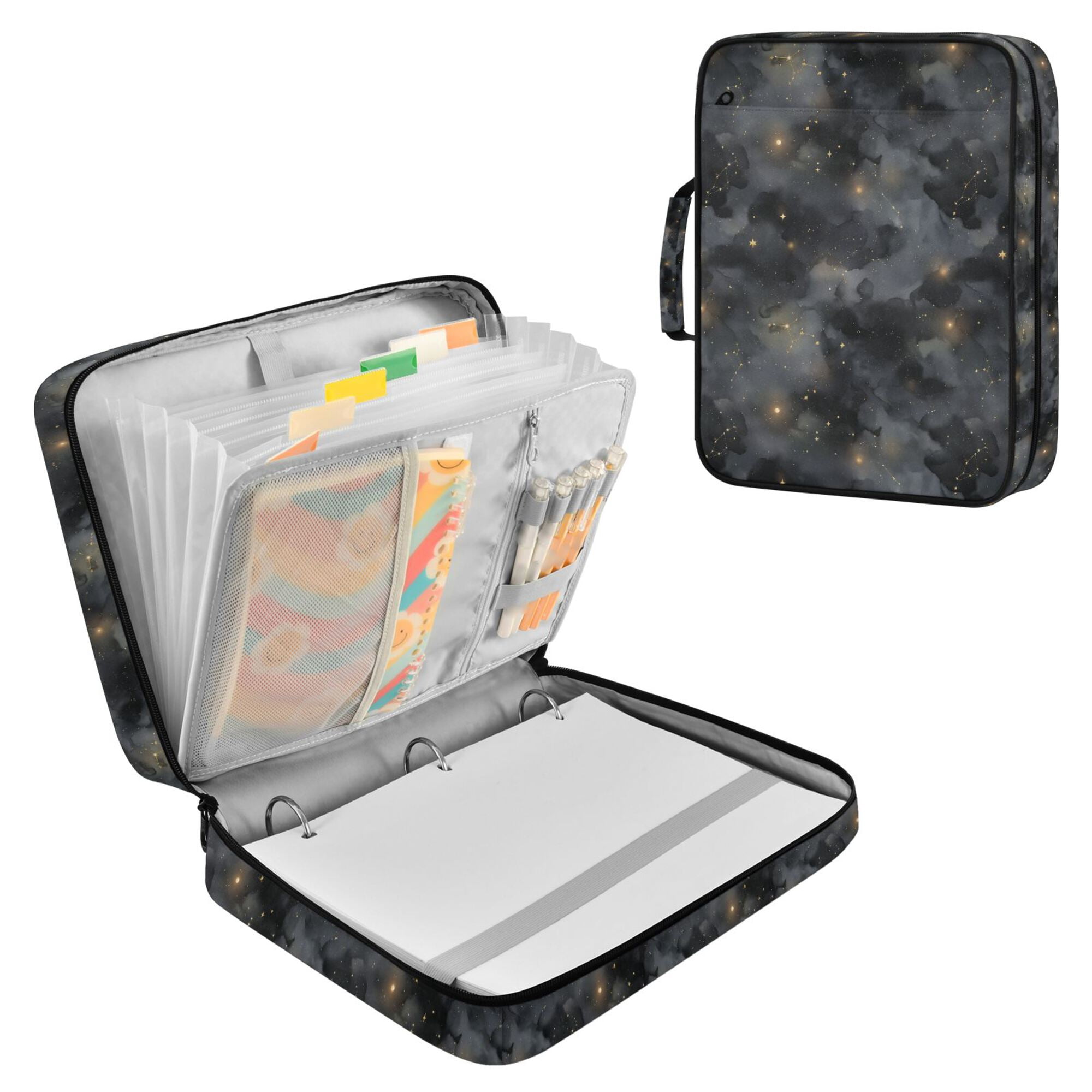 FORMRS Accordion File Folder A4 Size 7-Pocket Expanding Document Organizer Bag with 3 Ring Binder, Gray Sky Pattern