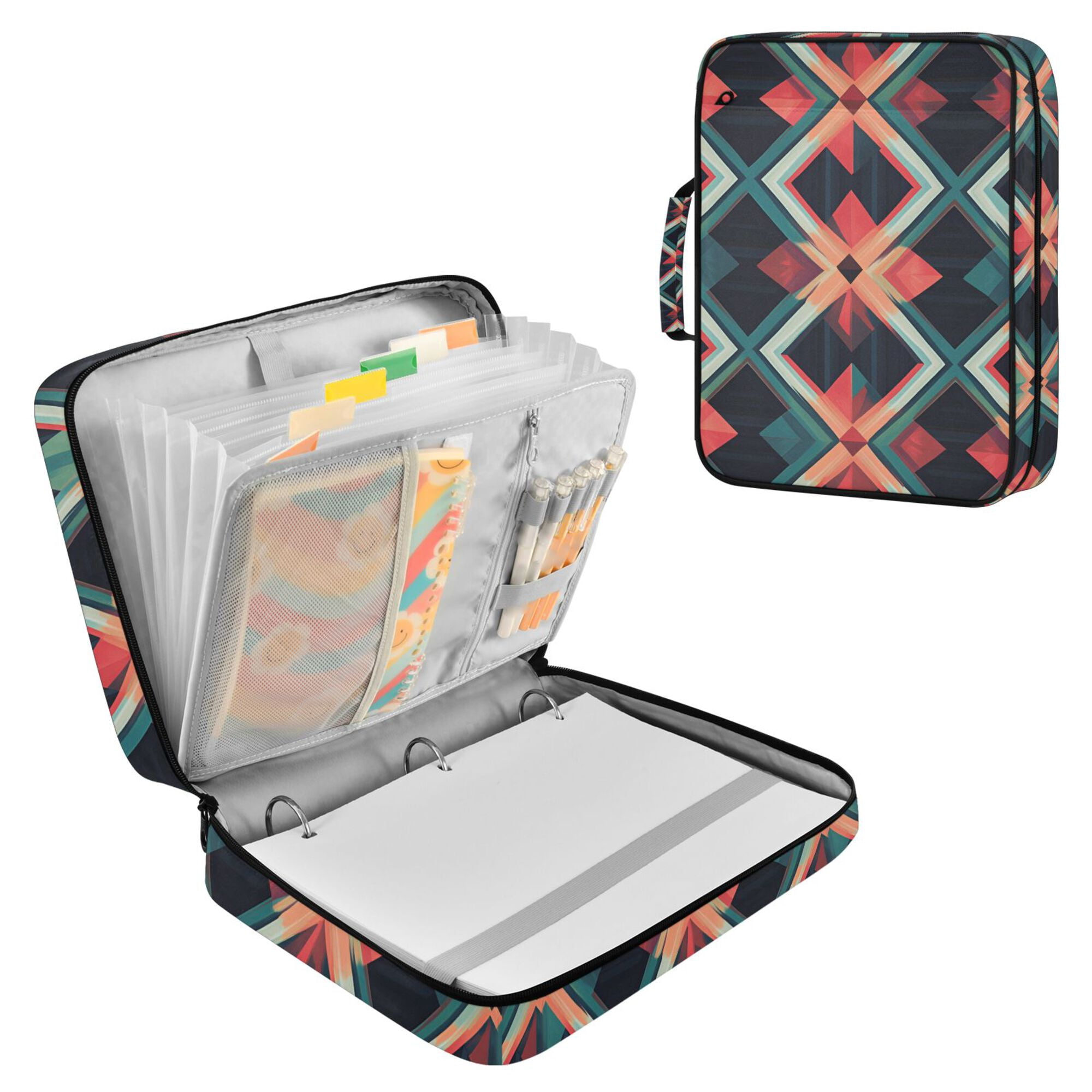 FORMRS Accordion File Folder A4 Size 7-Pocket Expanding Document Organizer Bag with 3 Ring Binder, Green Abstract