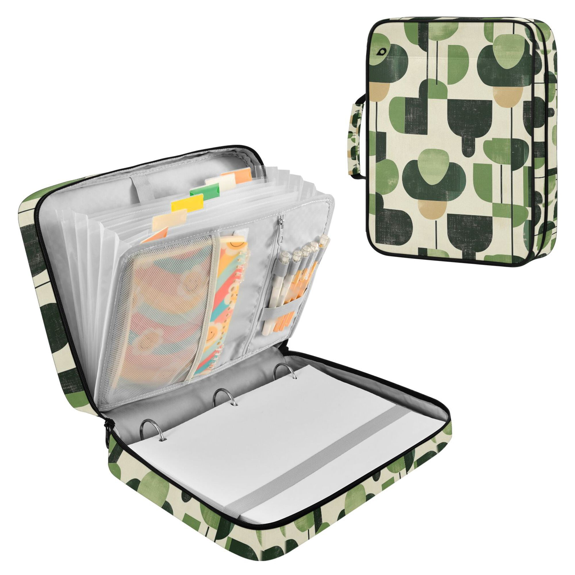 FORMRS Accordion File Folder A4 Size 7-Pocket Expanding Document Organizer Bag with 3 Ring Binder, Green Circle
