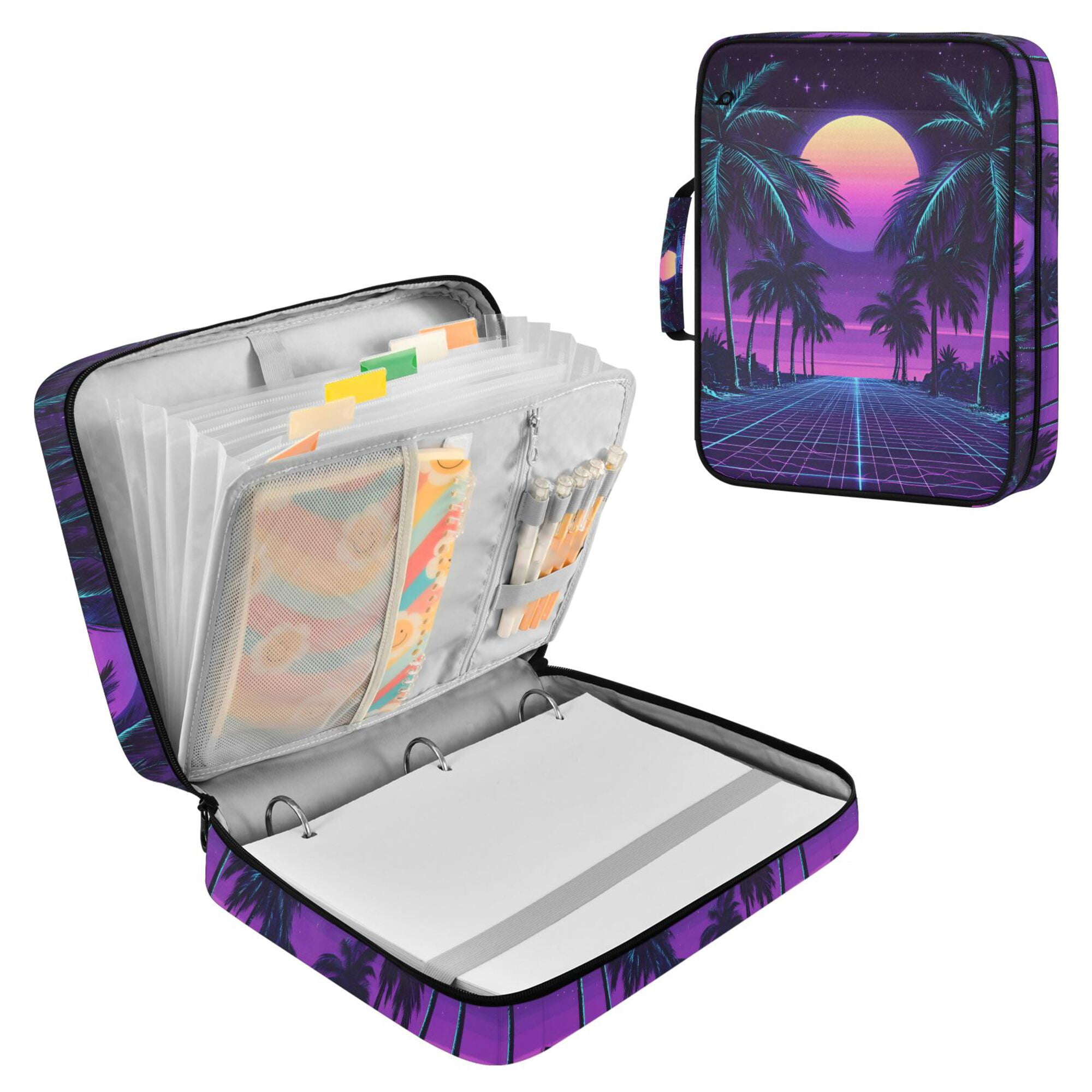 FORMRS Accordion File Folder A4 Size 7-Pocket Expanding Document Organizer Bag with 3 Ring Binder, Green Digital Art