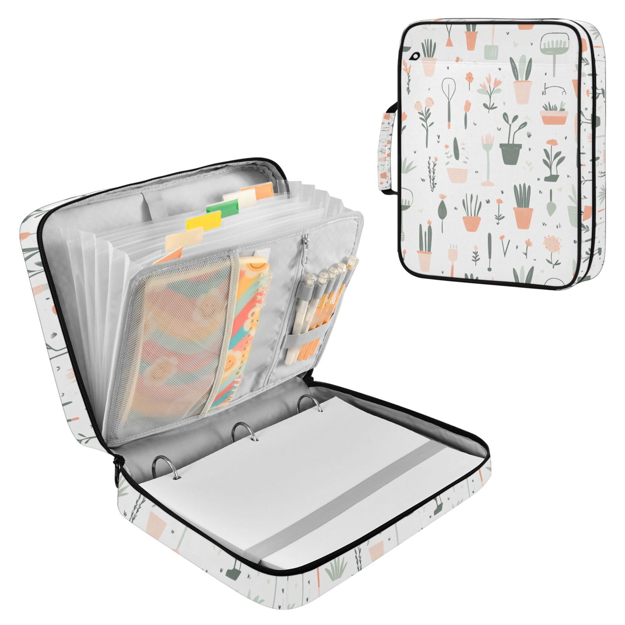 FORMRS Accordion File Folder A4 Size 7-Pocket Expanding Document Organizer Bag with 3 Ring Binder, Green Garden Pattern