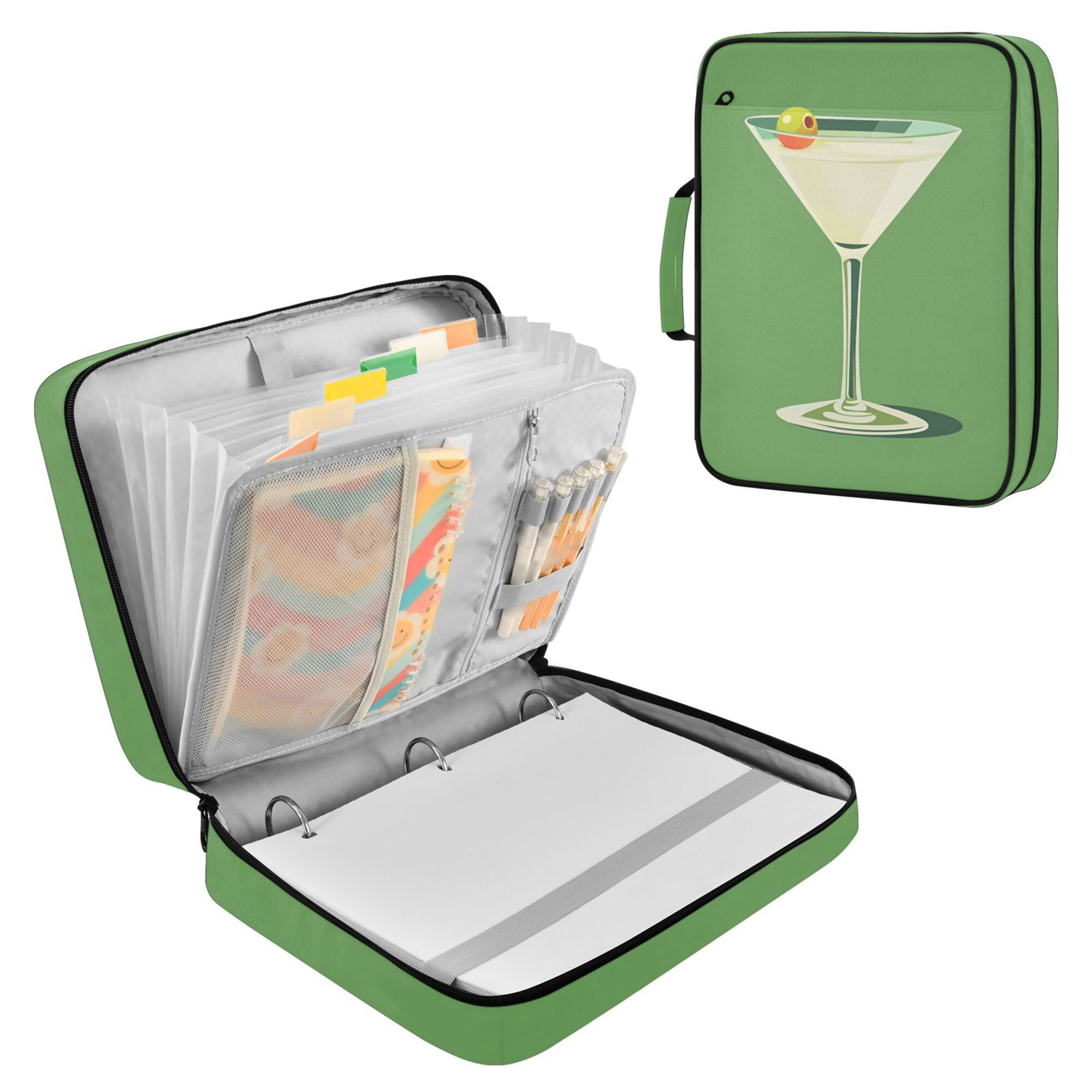 FORMRS Accordion File Folder A4 Size 7-Pocket Expanding Document Organizer Bag with 3 Ring Binder, Green Lemon Juice