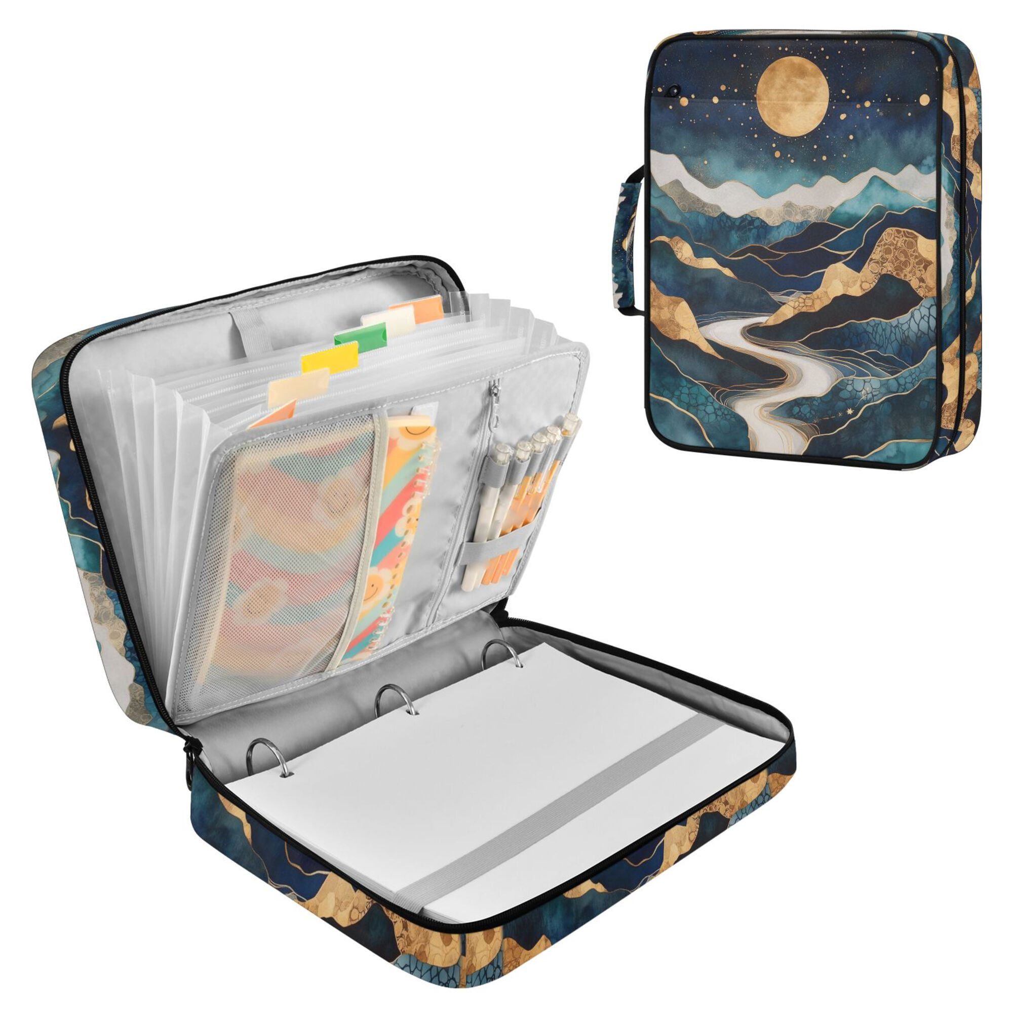 FORMRS Accordion File Folder A4 Size 7-Pocket Expanding Document Organizer Bag with 3 Ring Binder, Green Mountains