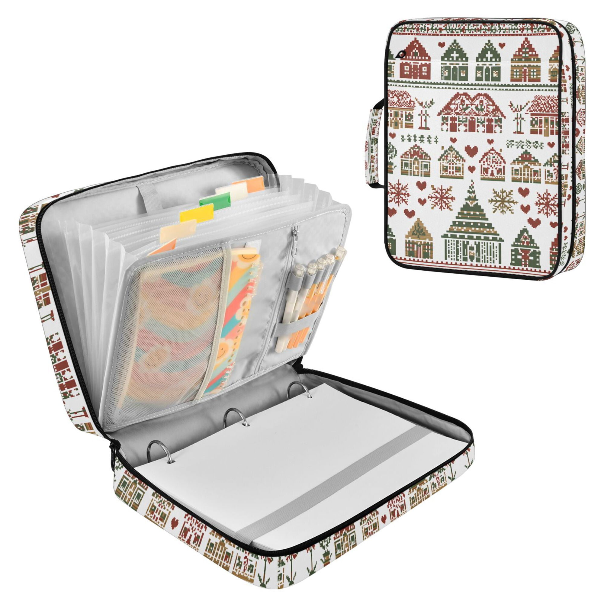 FORMRS Accordion File Folder A4 Size 7-Pocket Expanding Document Organizer Bag with 3 Ring Binder, Green Nordic Christmas House