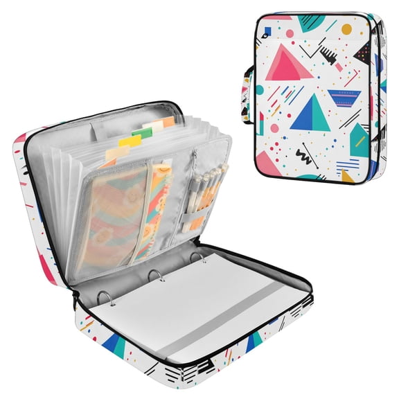FORMRS Accordion File Folder A4 Size 7-Pocket Expanding Document Organizer Bag with 3 Ring Binder, Green Retro Triangles