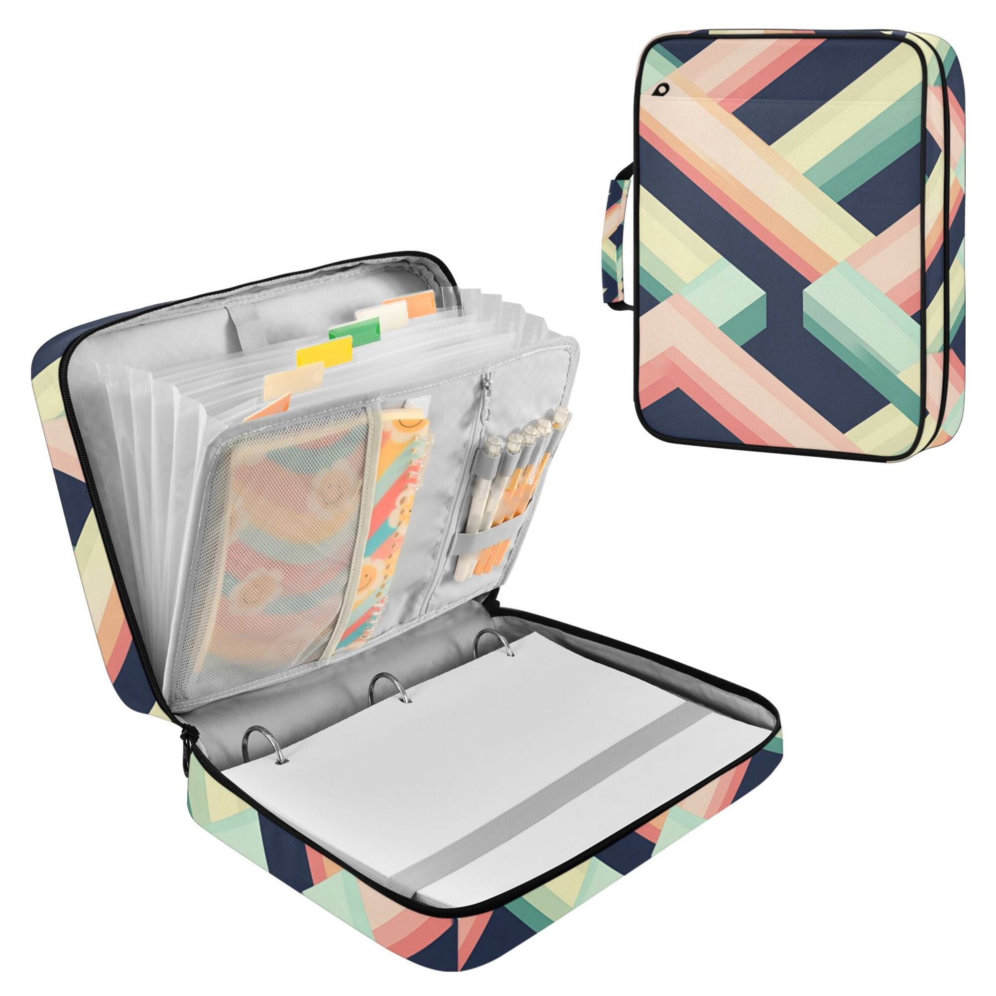 FORMRS Accordion File Folder A4 Size 7-Pocket Expanding Document Organizer Bag with 3 Ring Binder, Green Stripes