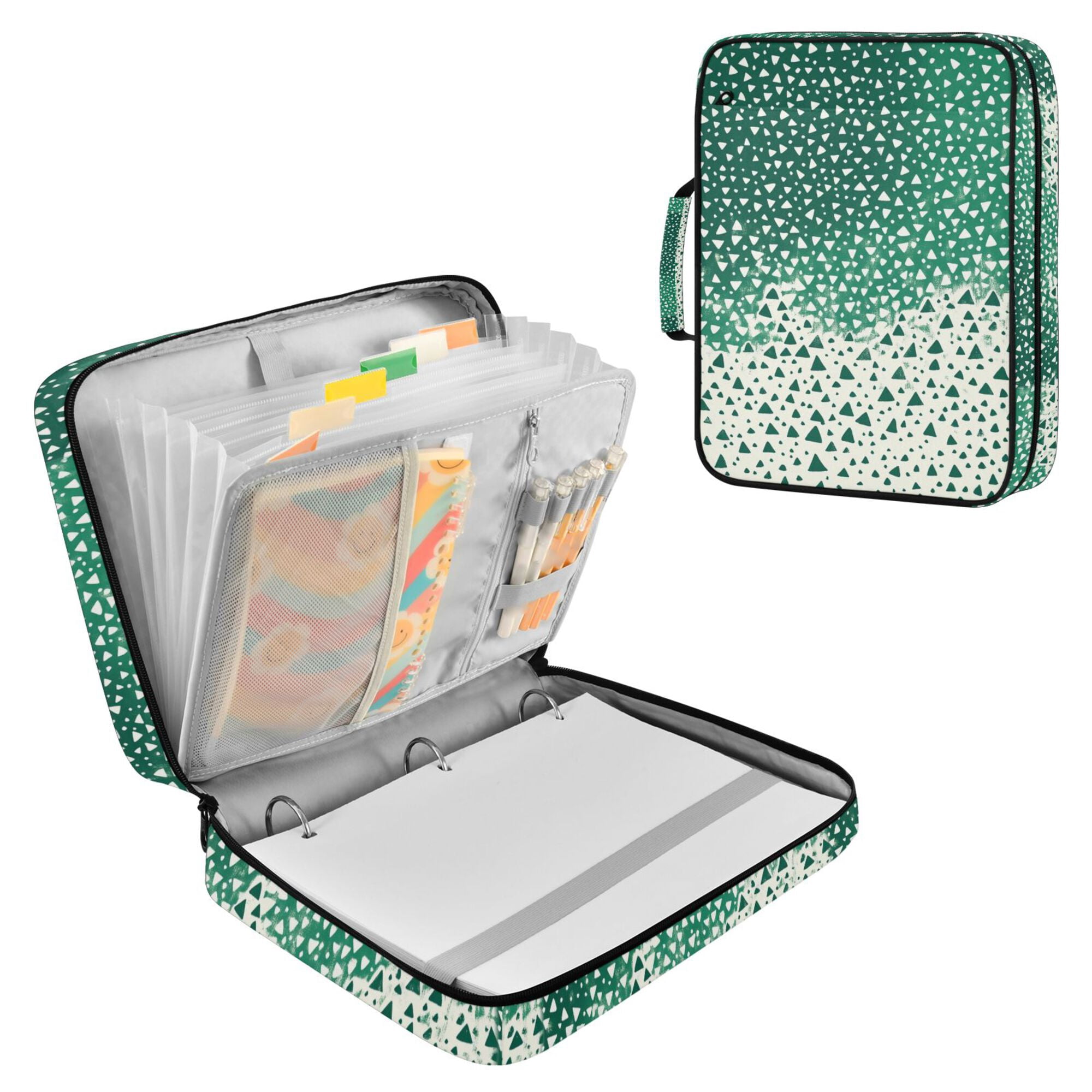FORMRS Accordion File Folder A4 Size 7-Pocket Expanding Document Organizer Bag with 3 Ring Binder, Green and White Pattern