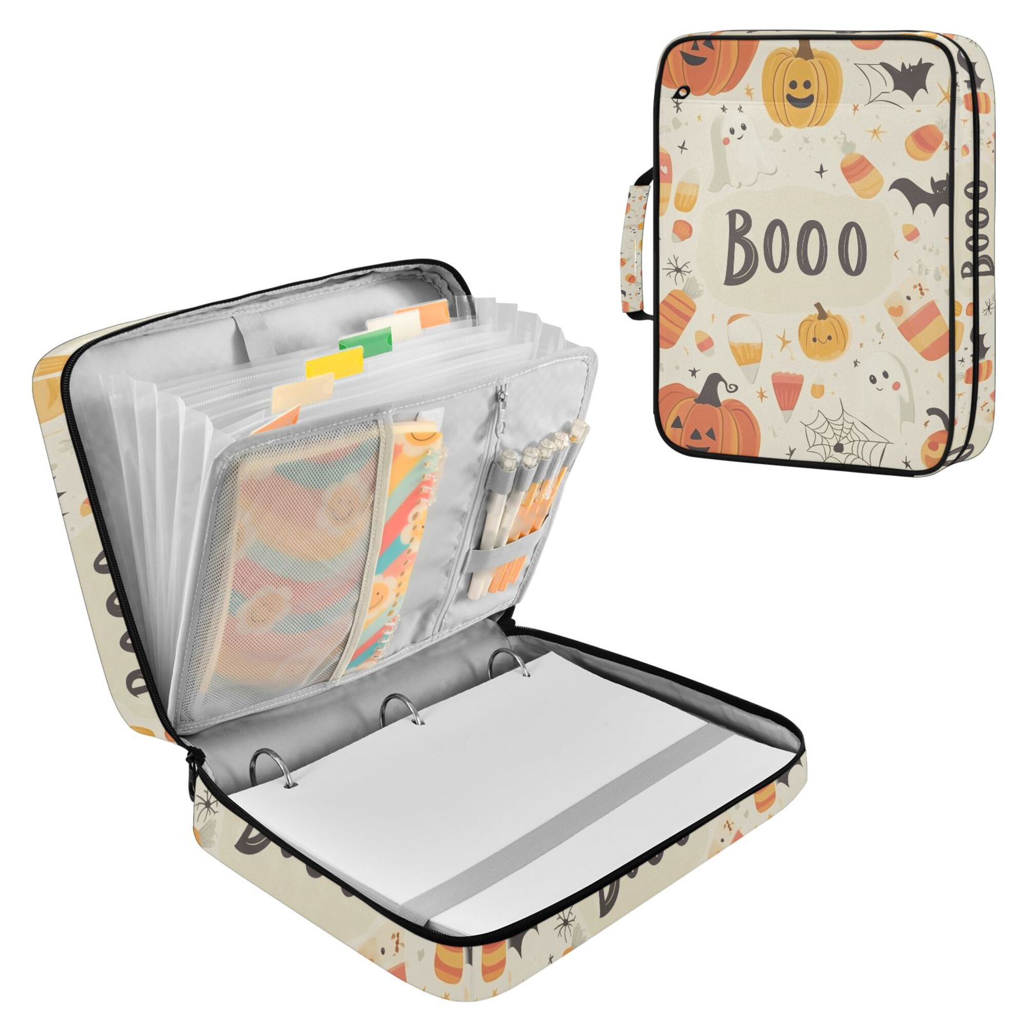 FORMRS Accordion File Folder A4 Size 7-Pocket Expanding Document Organizer Bag with 3 Ring Binder, Halloween Cute Pumpkins