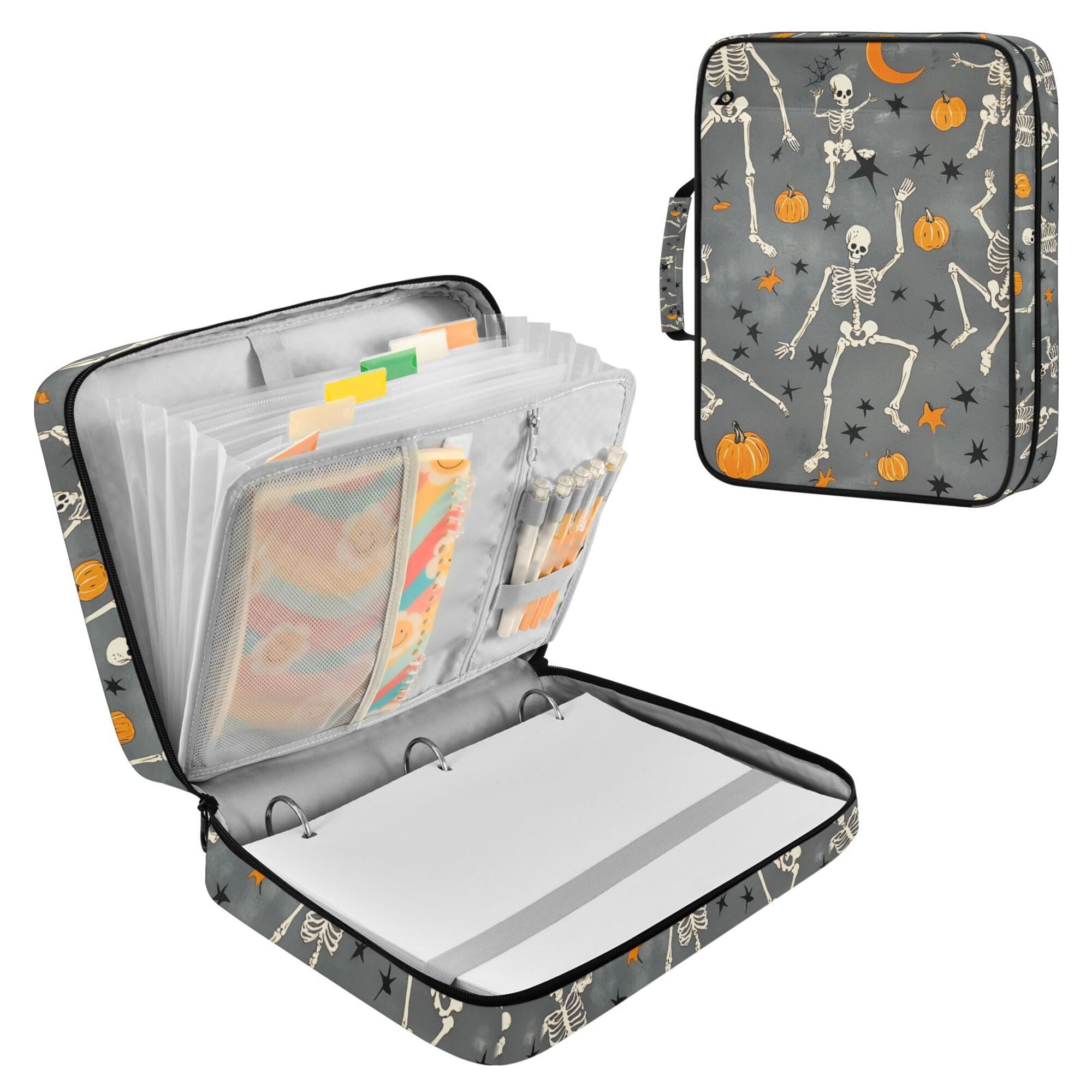 FORMRS Accordion File Folder A4 Size 7-Pocket Expanding Document Organizer Bag with 3 Ring Binder, Halloween Dancing Skeleton