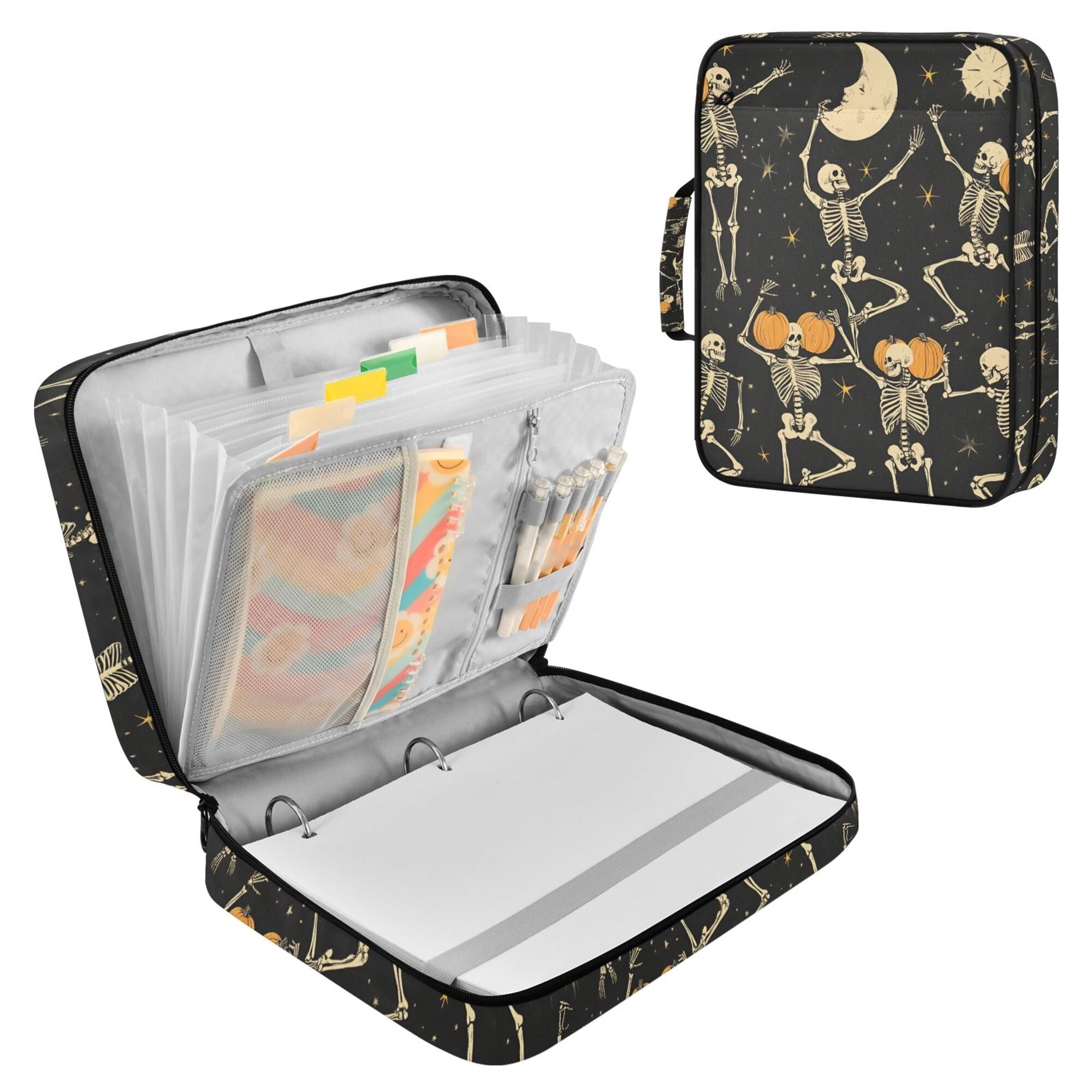 FORMRS Accordion File Folder A4 Size 7-Pocket Expanding Document Organizer Bag with 3 Ring Binder, Halloween Dancing