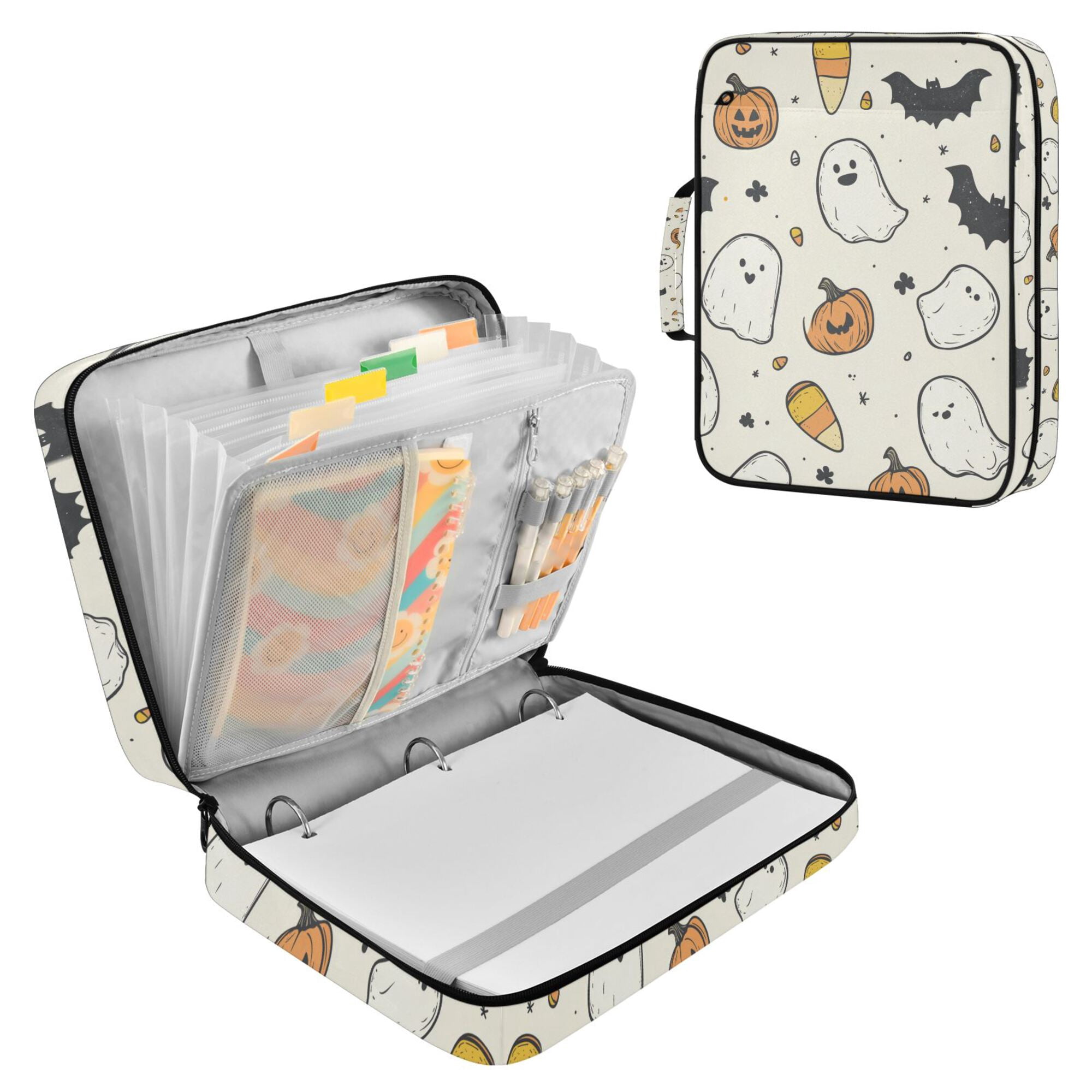 FORMRS Accordion File Folder A4 Size 7-Pocket Expanding Document Organizer Bag with 3 Ring Binder, Halloween Happy Ghosts