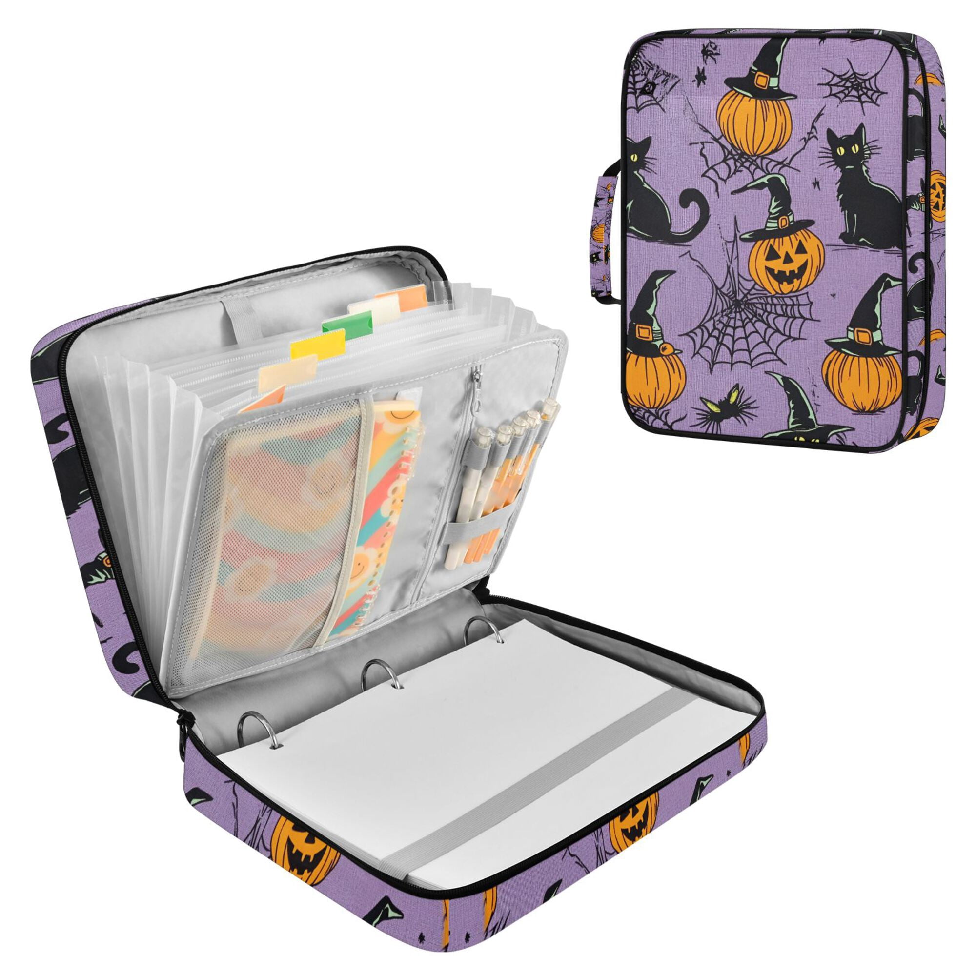 FORMRS Accordion File Folder A4 Size 7-Pocket Expanding Document Organizer Bag with 3 Ring Binder, Halloween Pumpkin