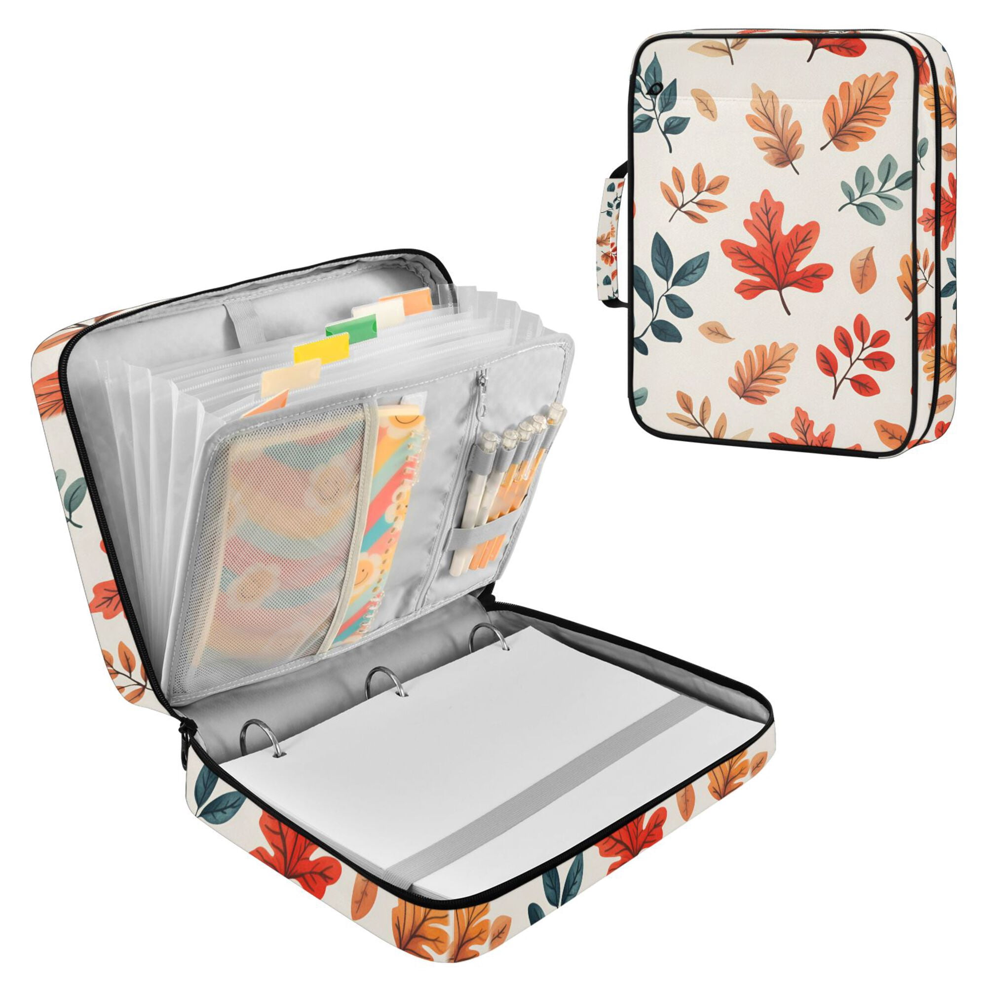 FORMRS Accordion File Folder A4 Size 7-Pocket Expanding Document Organizer Bag with 3 Ring Binder, Hand Drawn Autumn Leaves