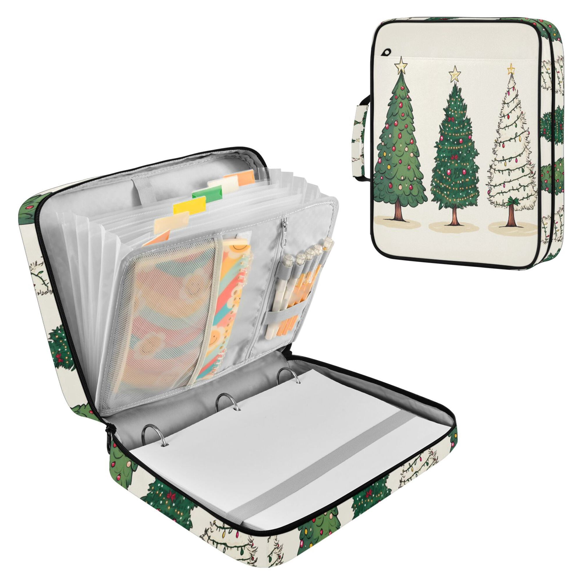 FORMRS Accordion File Folder A4 Size 7-Pocket Expanding Document Organizer Bag with 3 Ring Binder, Hand Drawn Christmas Stars