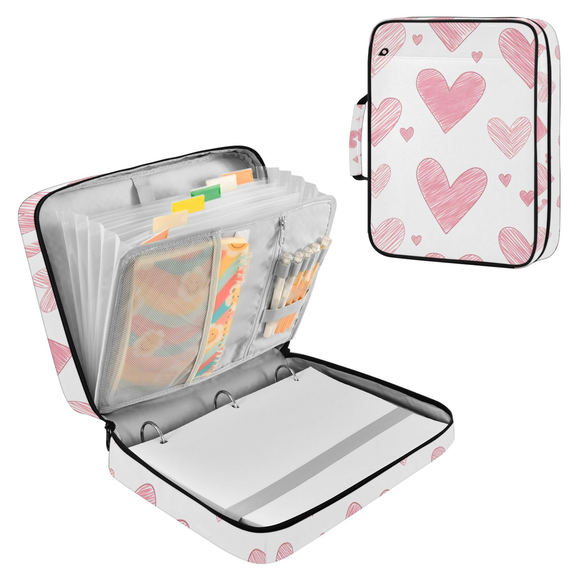 FORMRS Accordion File Folder A4 Size 7-Pocket Expanding Document Organizer Bag with 3 Ring Binder, Hand Drawn Hearts