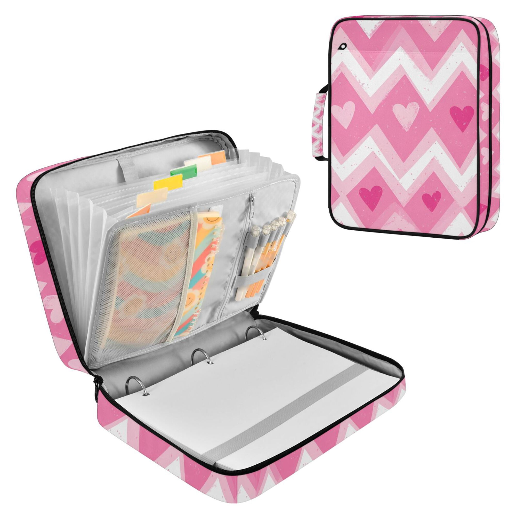 FORMRS Accordion File Folder A4 Size 7-Pocket Expanding Document Organizer Bag with 3 Ring Binder, Heart Geometric