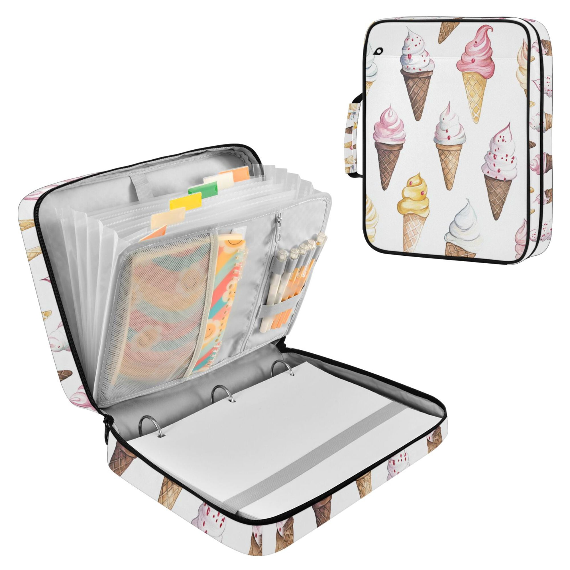 FORMRS Accordion File Folder A4 Size 7-Pocket Expanding Document Organizer Bag with 3 Ring Binder, Ice Cream Pattern