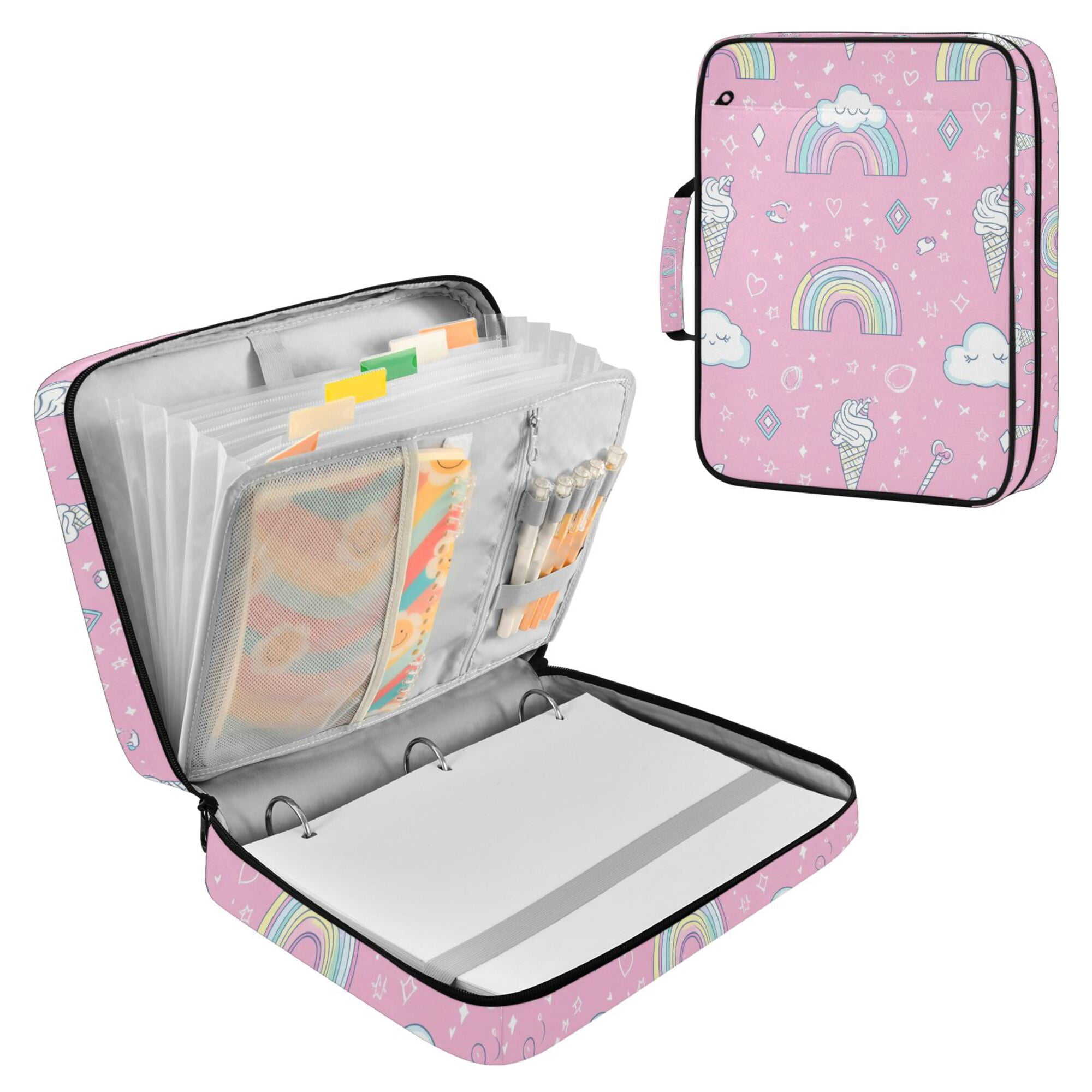 FORMRS Accordion File Folder A4 Size 7-Pocket Expanding Document Organizer Bag with 3 Ring Binder, Ice Cream Rainbow Pattern