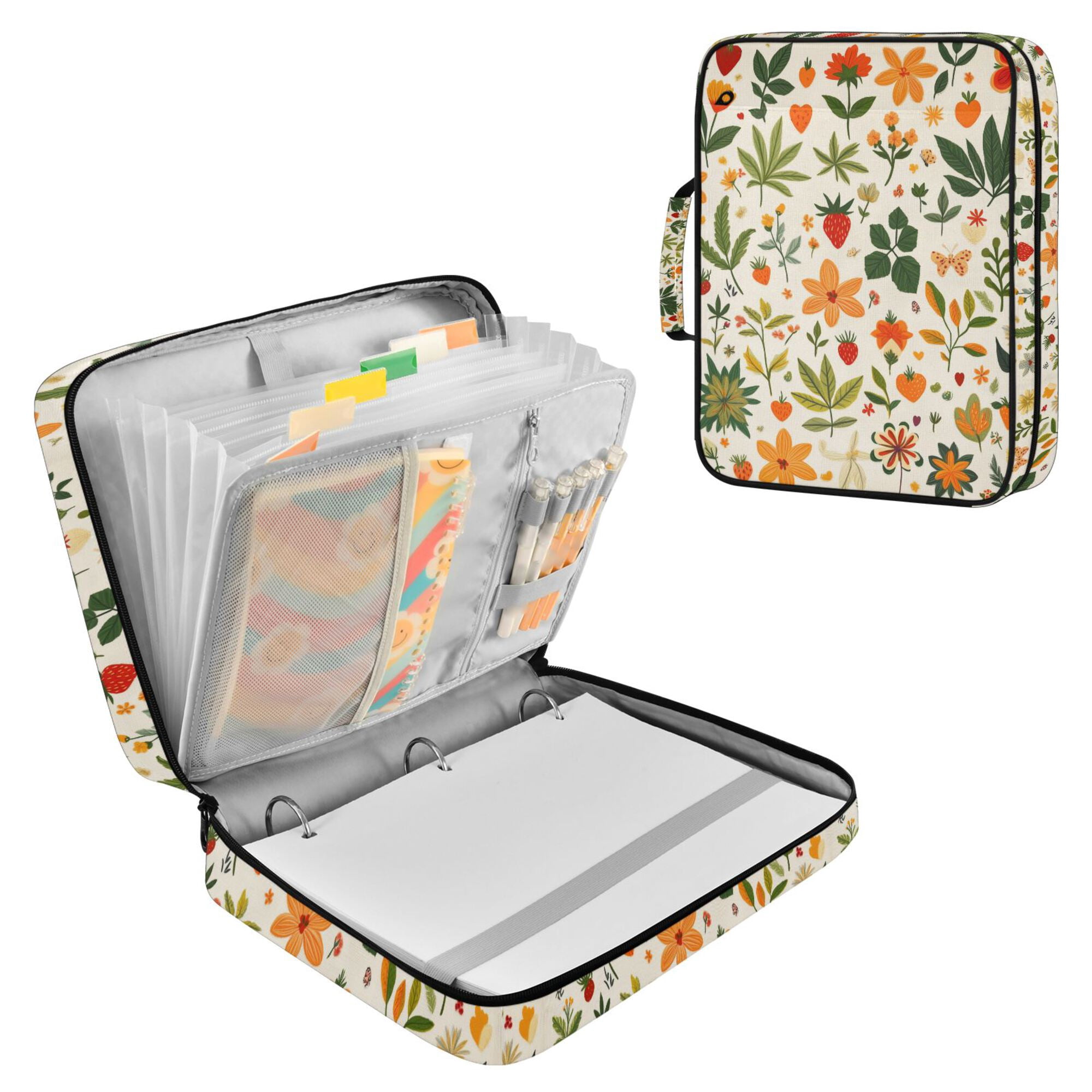 FORMRS Accordion File Folder A4 Size 7-Pocket Expanding Document Organizer Bag with 3 Ring Binder, Leaves Pattern