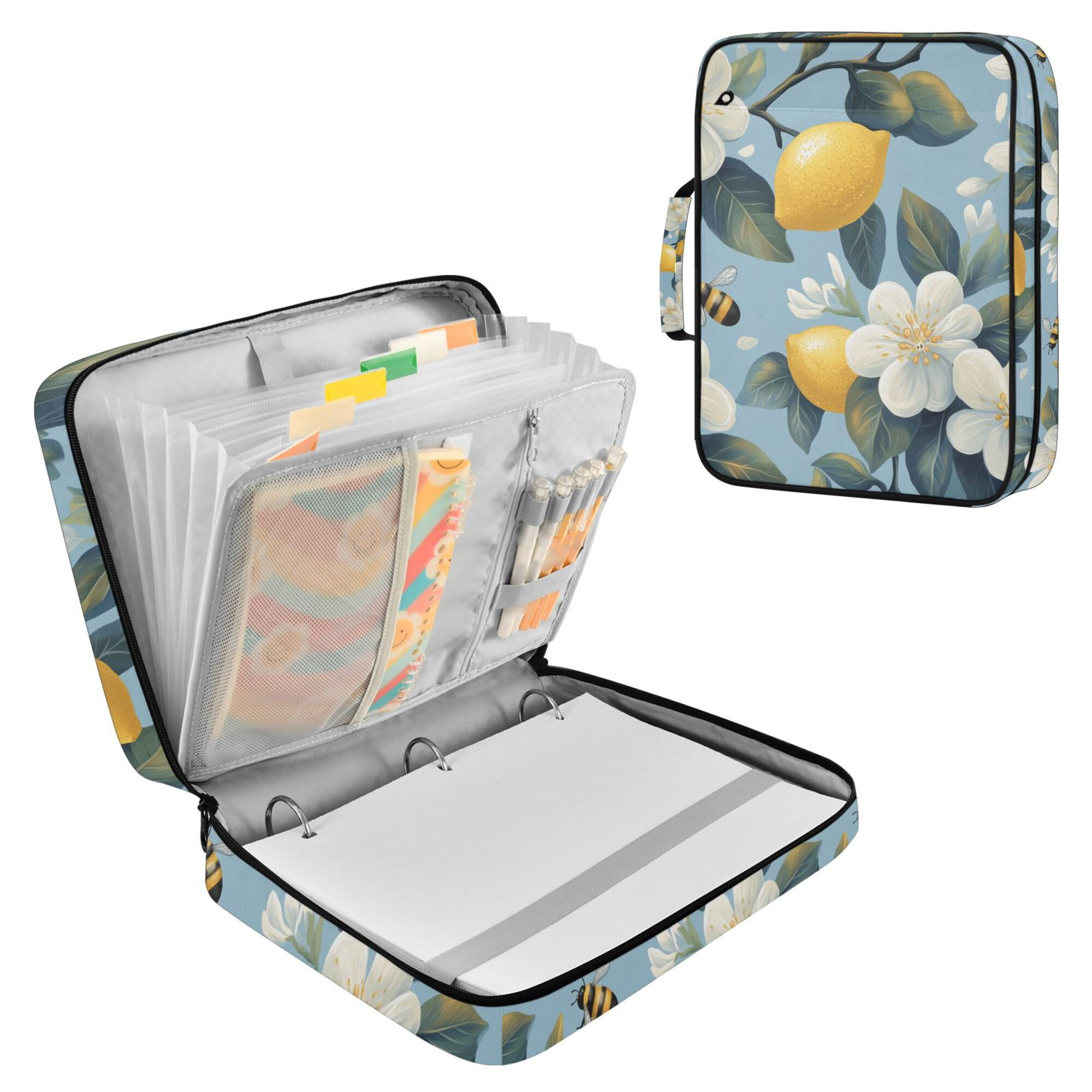 FORMRS Accordion File Folder A4 Size 7-Pocket Expanding Document Organizer Bag with 3 Ring Binder, Lemon Pattern