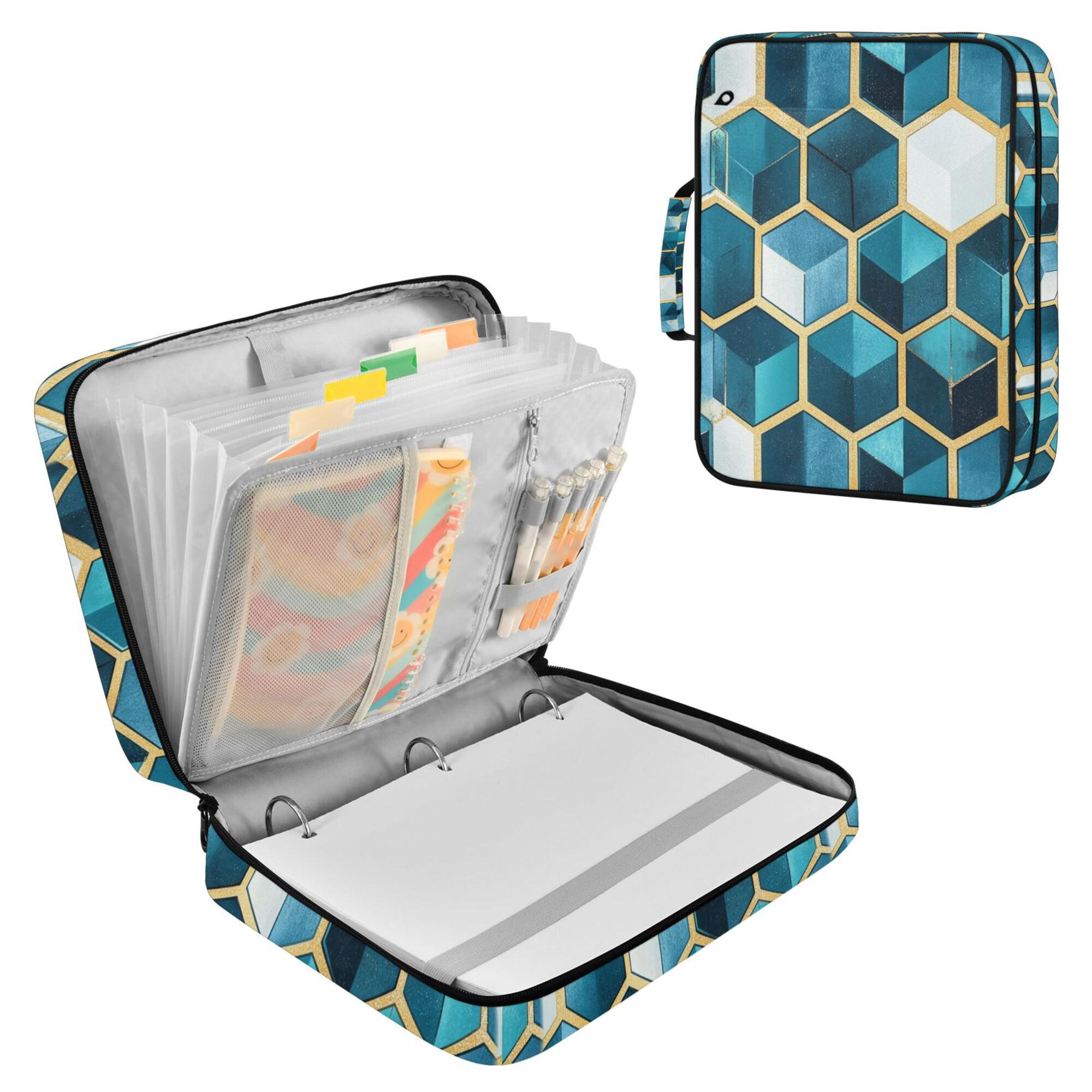 FORMRS Accordion File Folder A4 Size 7-Pocket Expanding Document Organizer Bag with 3 Ring Binder, Light Blue Geometric Pattern