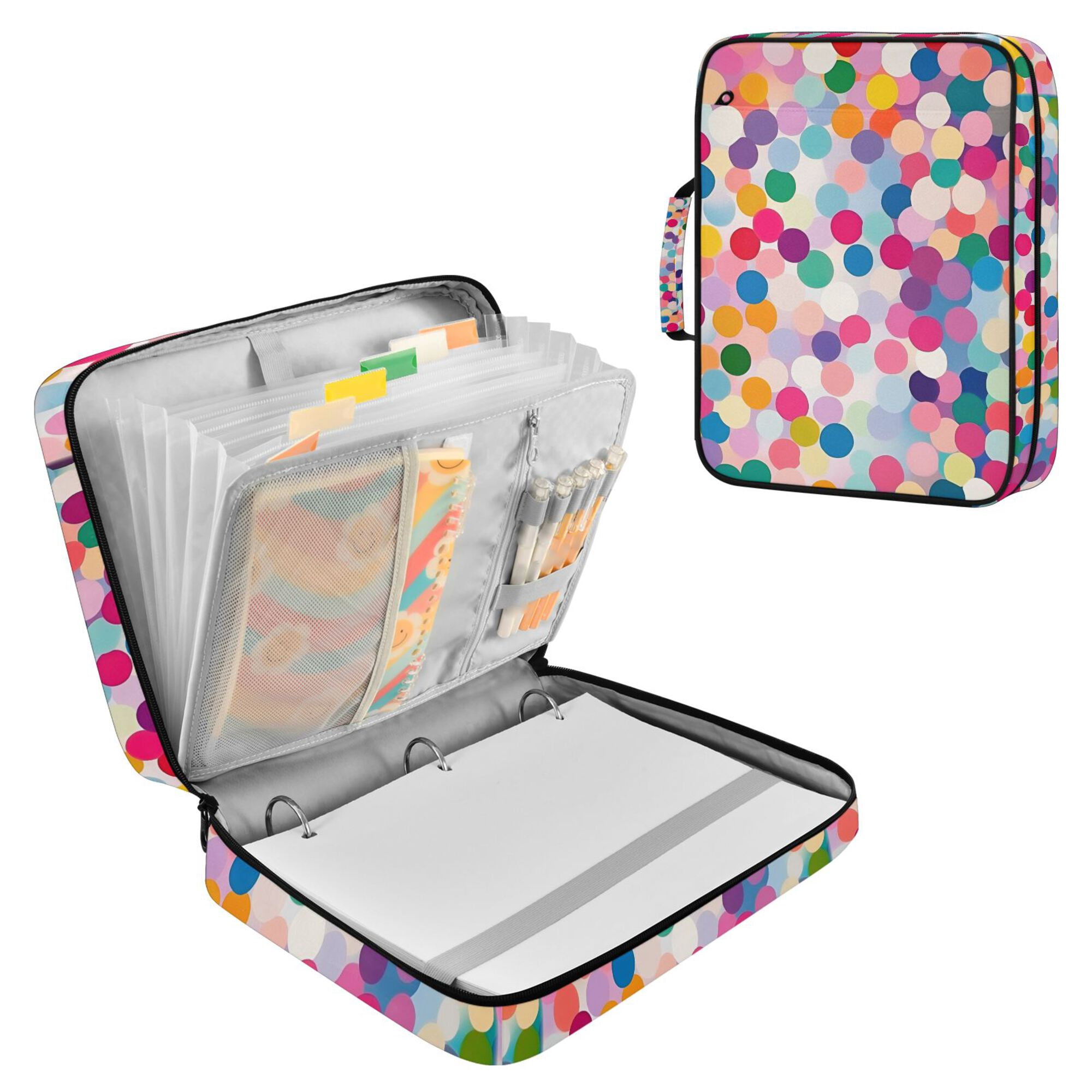FORMRS Accordion File Folder A4 Size 7-Pocket Expanding Document Organizer Bag with 3 Ring Binder, Light Colorful Circles