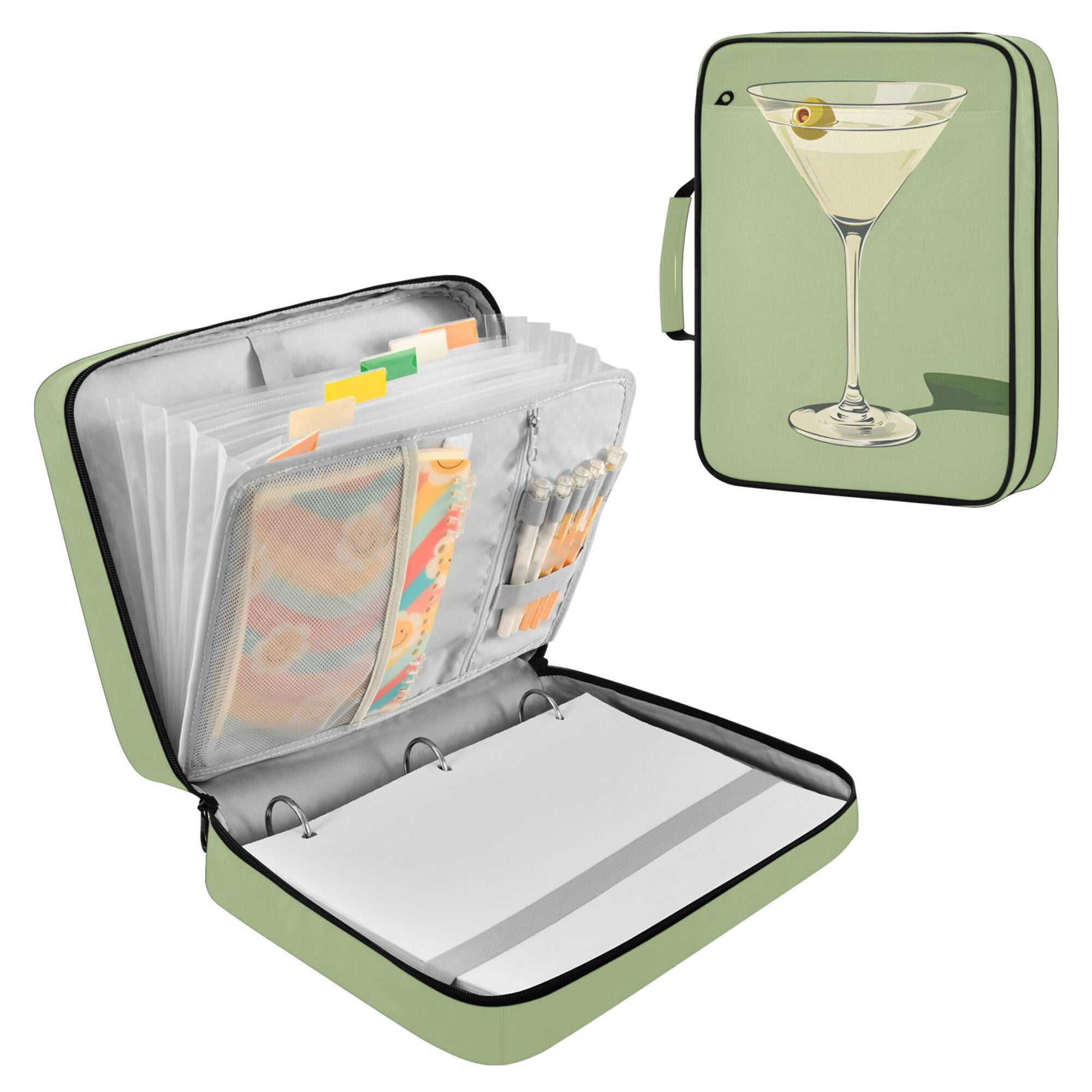 FORMRS Accordion File Folder A4 Size 7-Pocket Expanding Document Organizer Bag with 3 Ring Binder, Light Green Martini