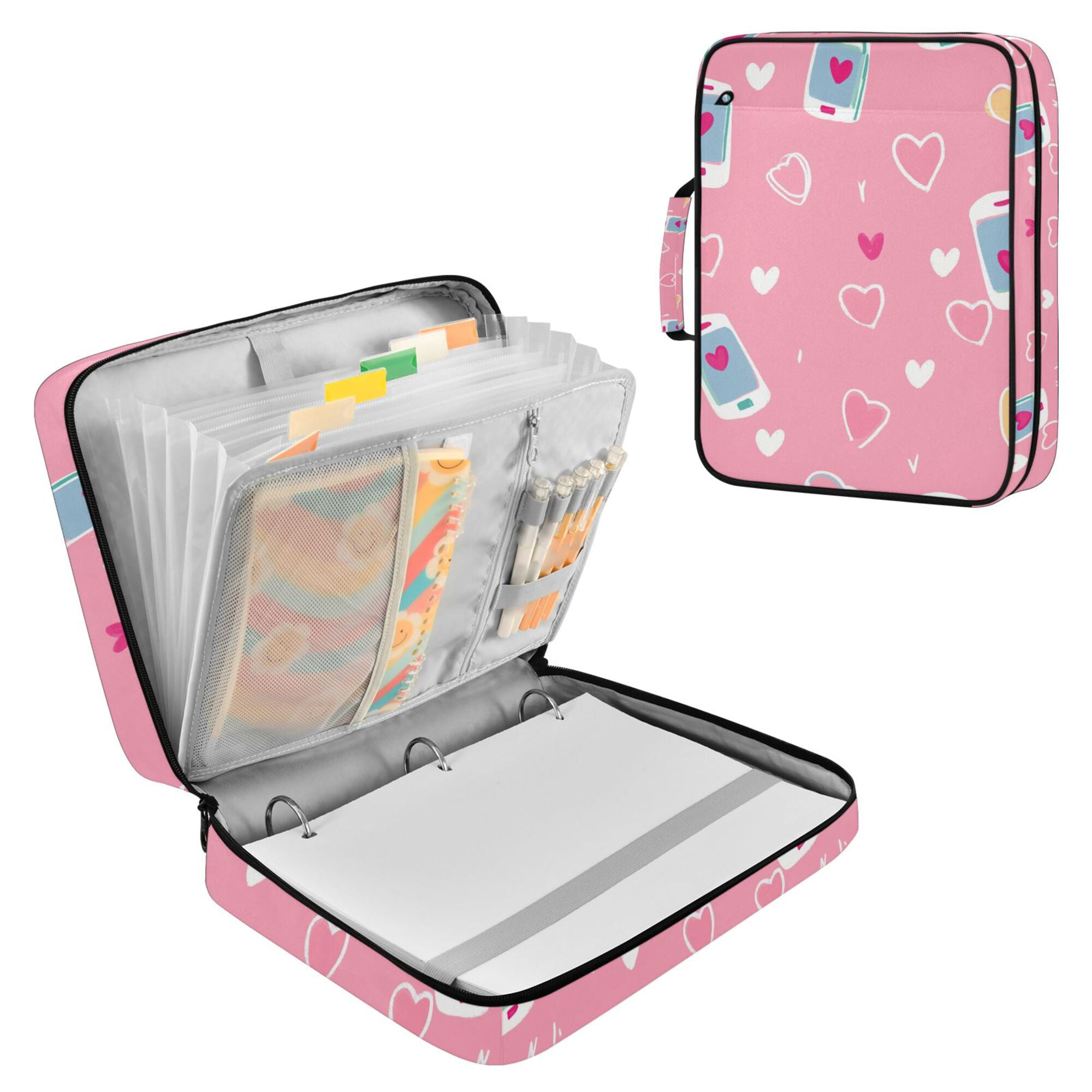 FORMRS Accordion File Folder A4 Size 7-Pocket Expanding Document Organizer Bag with 3 Ring Binder, Love Connection