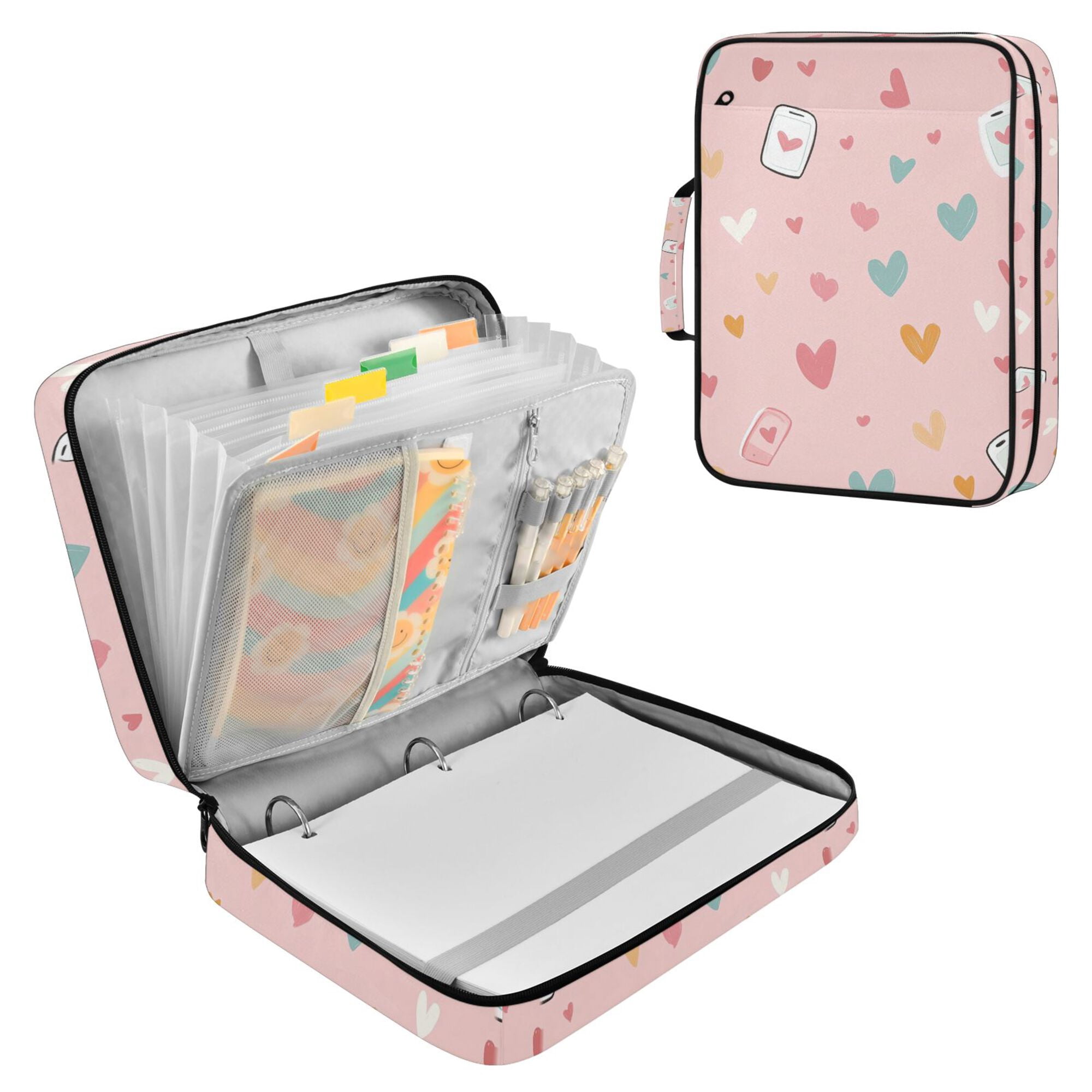 FORMRS Accordion File Folder A4 Size 7-Pocket Expanding Document Organizer Bag with 3 Ring Binder, Love in The Air