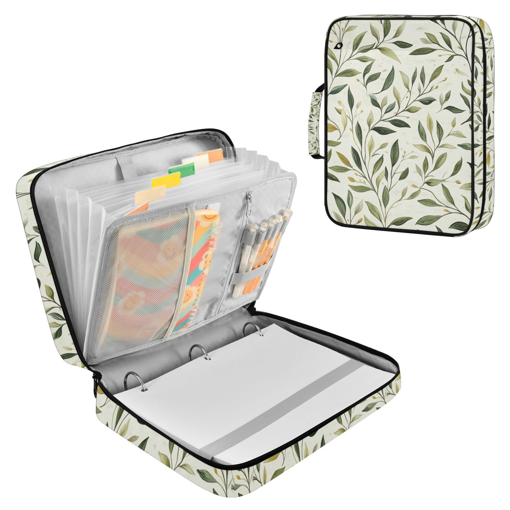 FORMRS Accordion File Folder A4 Size 7-Pocket Expanding Document Organizer Bag with 3 Ring Binder, Lush Greenery