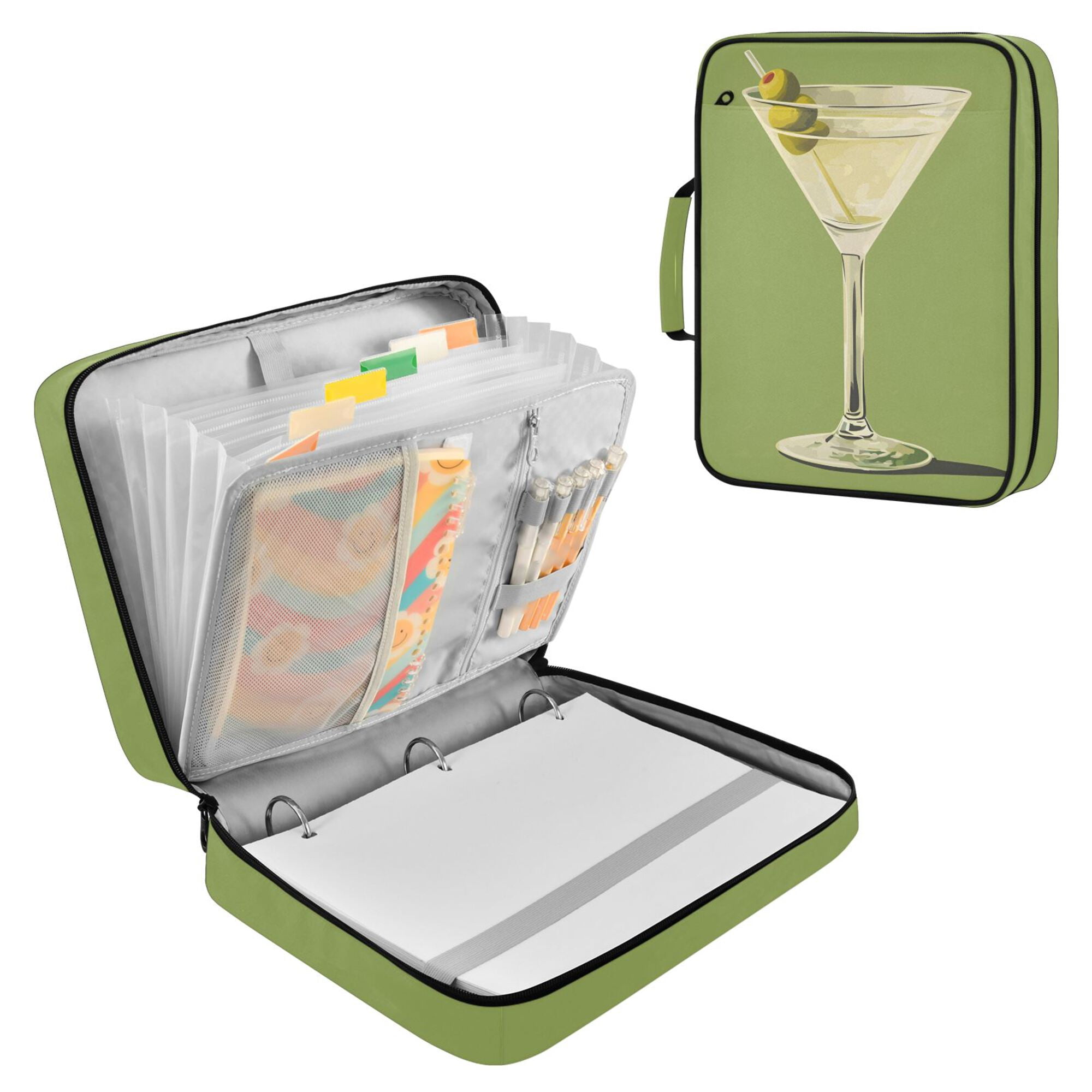 FORMRS Accordion File Folder A4 Size 7-Pocket Expanding Document Organizer Bag with 3 Ring Binder, Martini with Olive