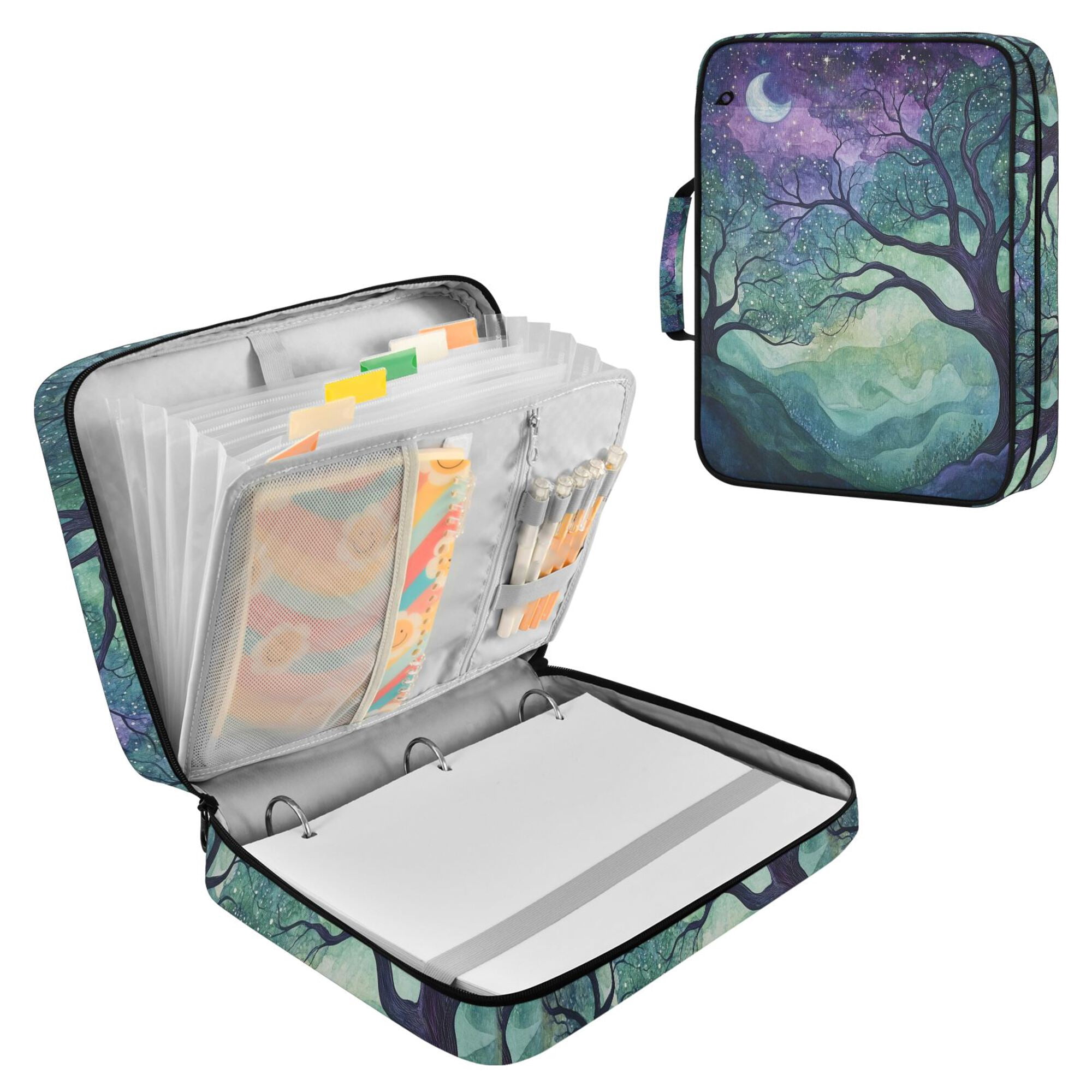 FORMRS Accordion File Folder A4 Size 7-Pocket Expanding Document Organizer Bag with 3 Ring Binder, Moonlight Forest