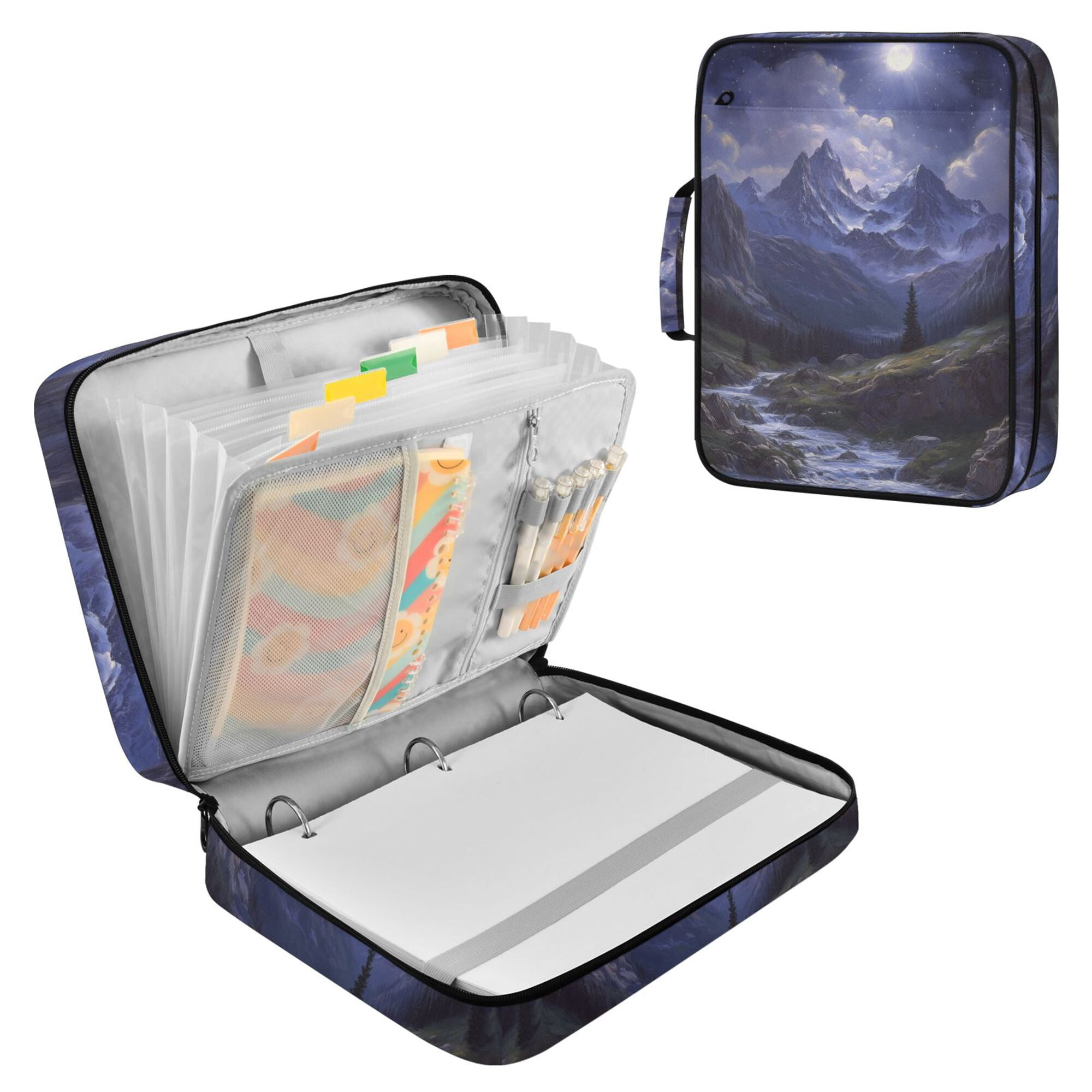 FORMRS Accordion File Folder A4 Size 7-Pocket Expanding Document Organizer Bag with 3 Ring Binder, Moonlight Mountain