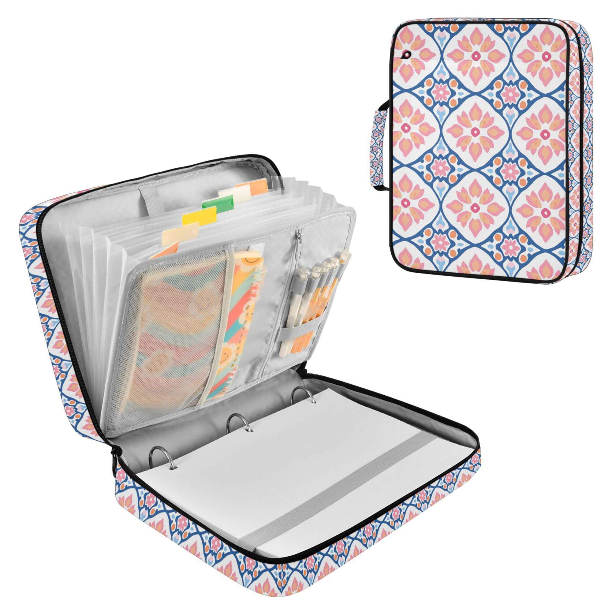 FORMRS Accordion File Folder A4 Size 7-Pocket Expanding Document Organizer Bag with 3 Ring Binder, Mosaic Flowers Pattern