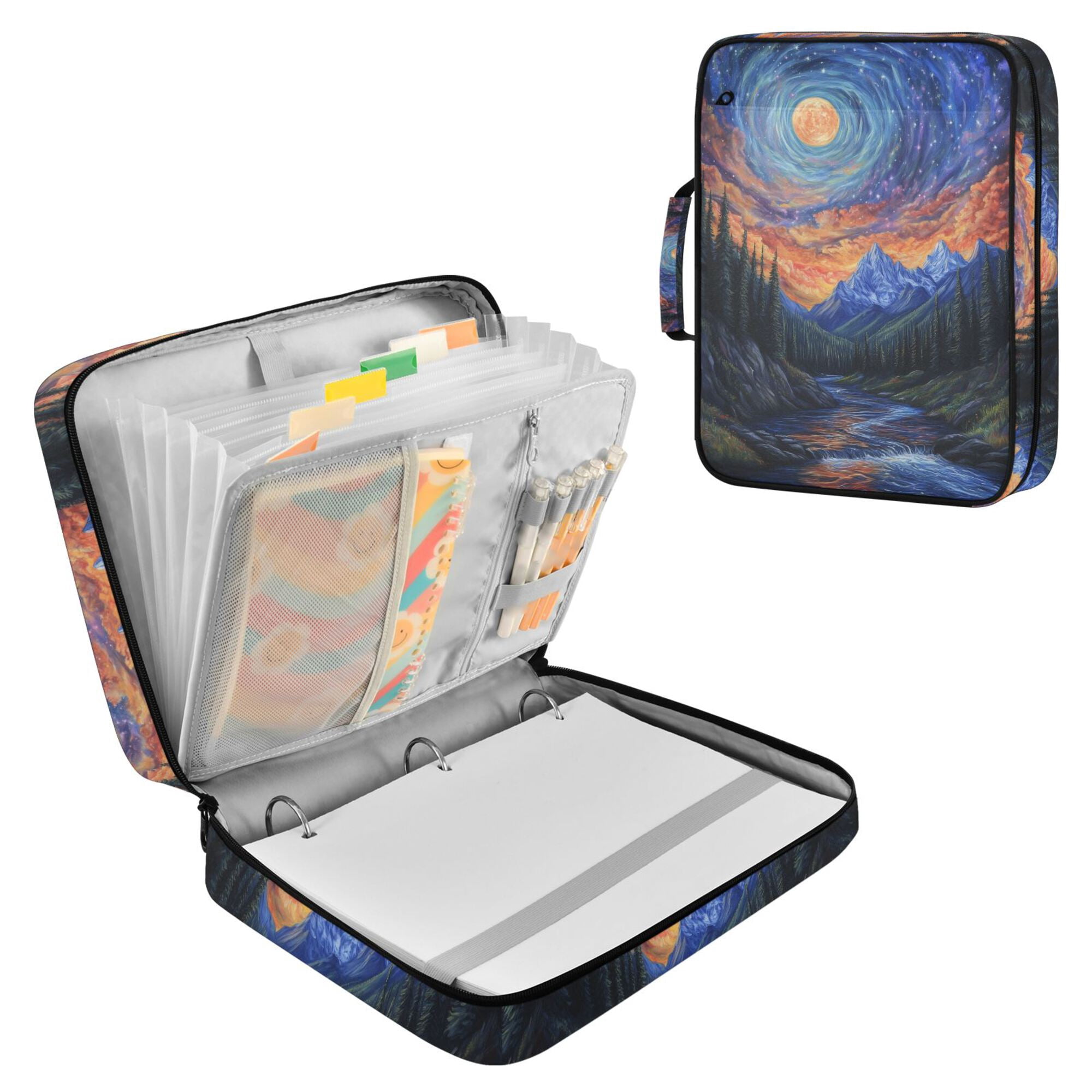 FORMRS Accordion File Folder A4 Size 7-Pocket Expanding Document Organizer Bag with 3 Ring Binder, Mountains and Forests