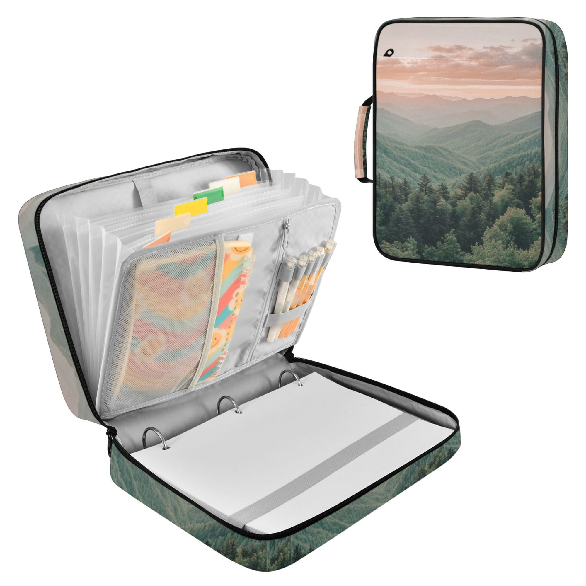 FORMRS Accordion File Folder A4 Size 7-Pocket Expanding Document Organizer Bag with 3 Ring Binder, Mountains at Dawn