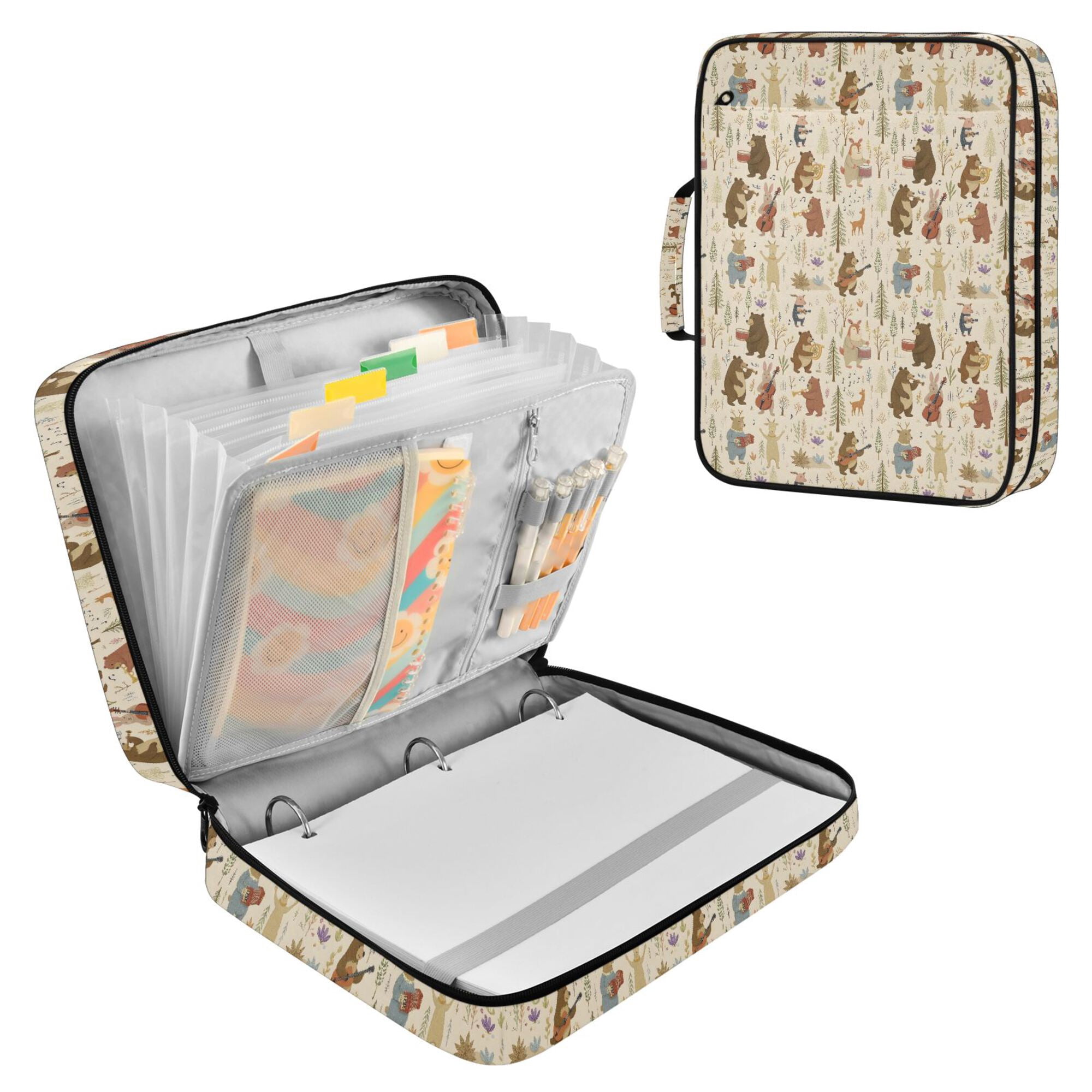 FORMRS Accordion File Folder A4 Size 7-Pocket Expanding Document Organizer Bag with 3 Ring Binder, Musical Animals Pattern