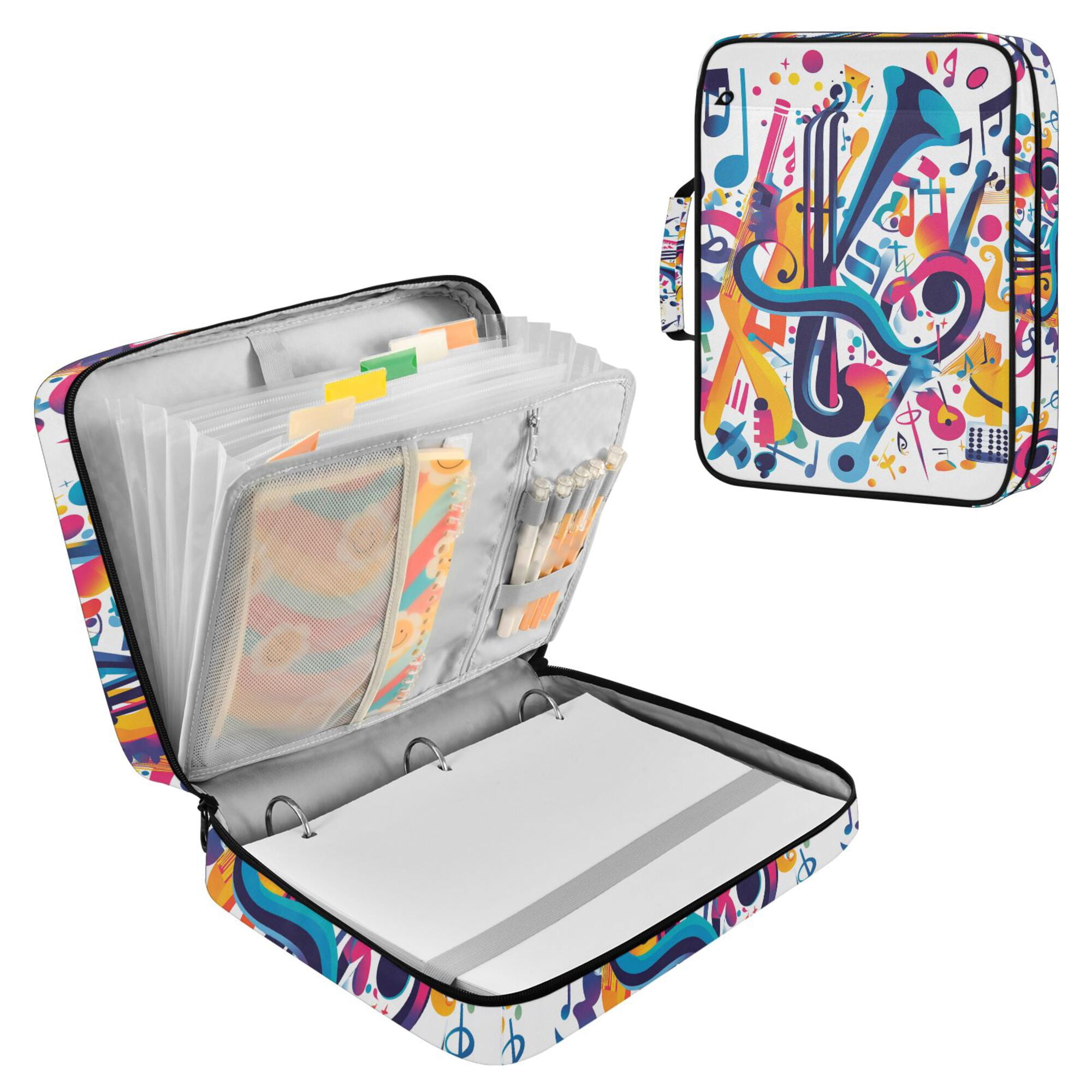 FORMRS Accordion File Folder A4 Size 7-Pocket Expanding Document Organizer Bag with 3 Ring Binder, Musical Pattern