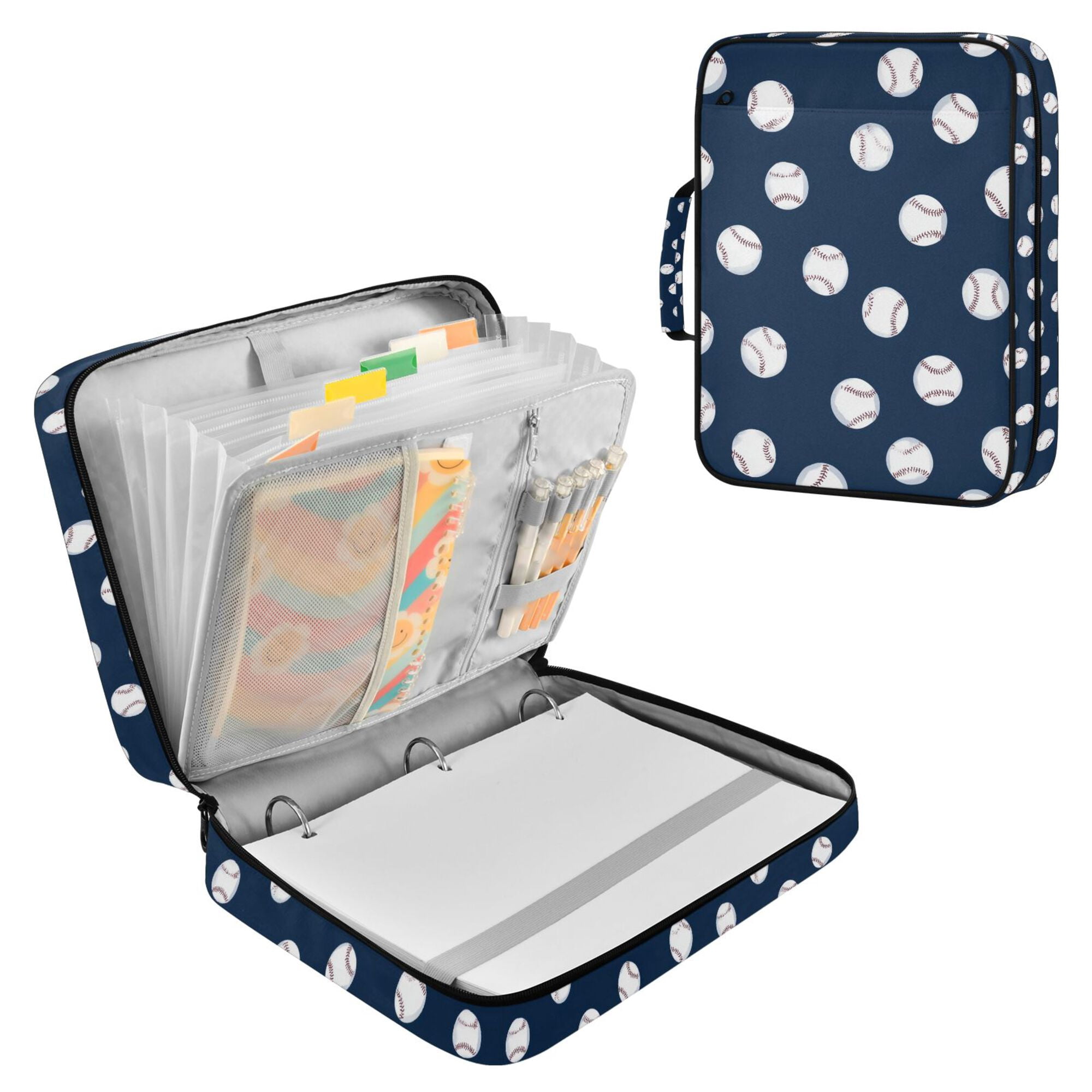 FORMRS Accordion File Folder A4 Size 7-Pocket Expanding Document Organizer Bag with 3 Ring Binder, Navy Blue Baseball Pattern