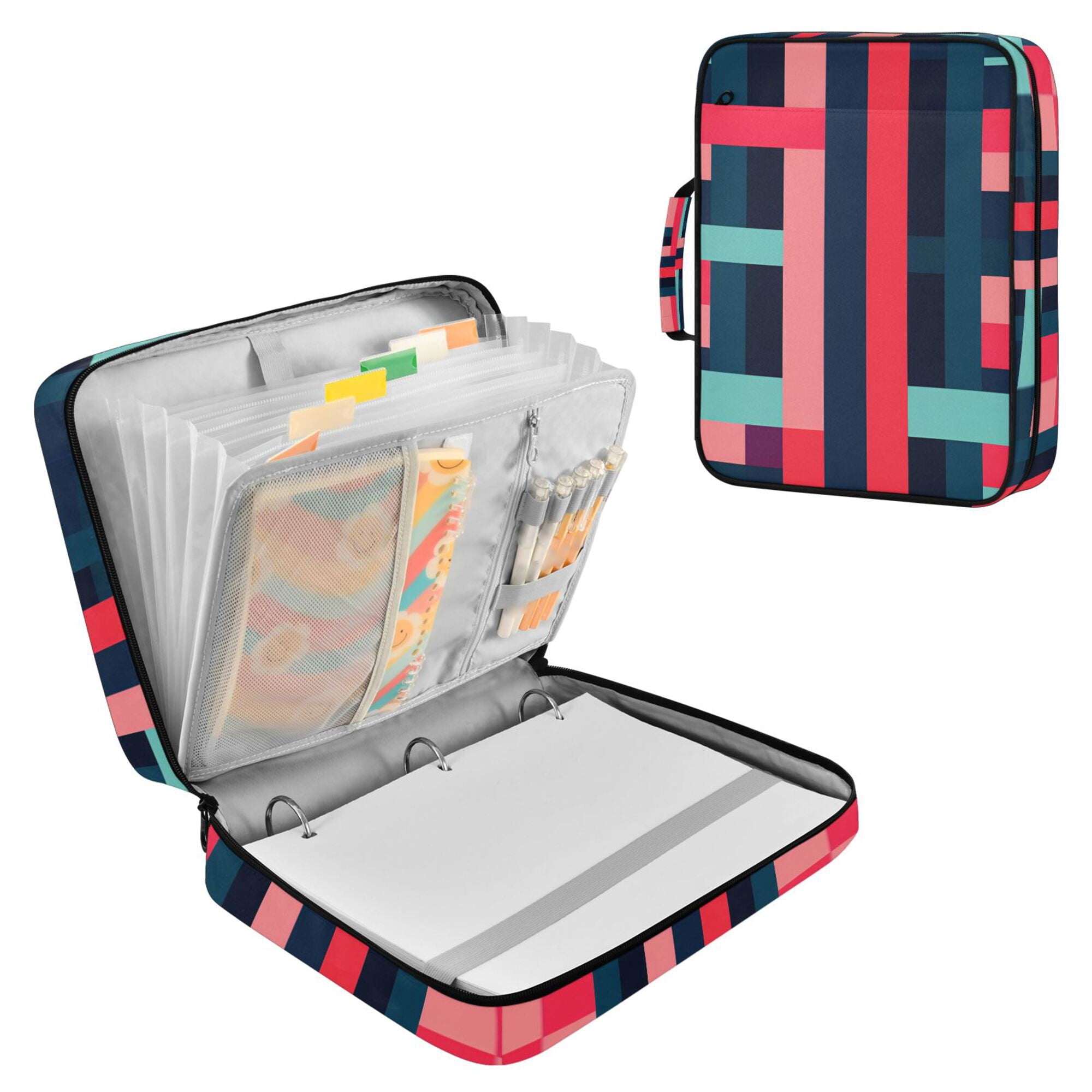 FORMRS Accordion File Folder A4 Size 7-Pocket Expanding Document Organizer Bag with 3 Ring Binder, Navy Blue Stripes