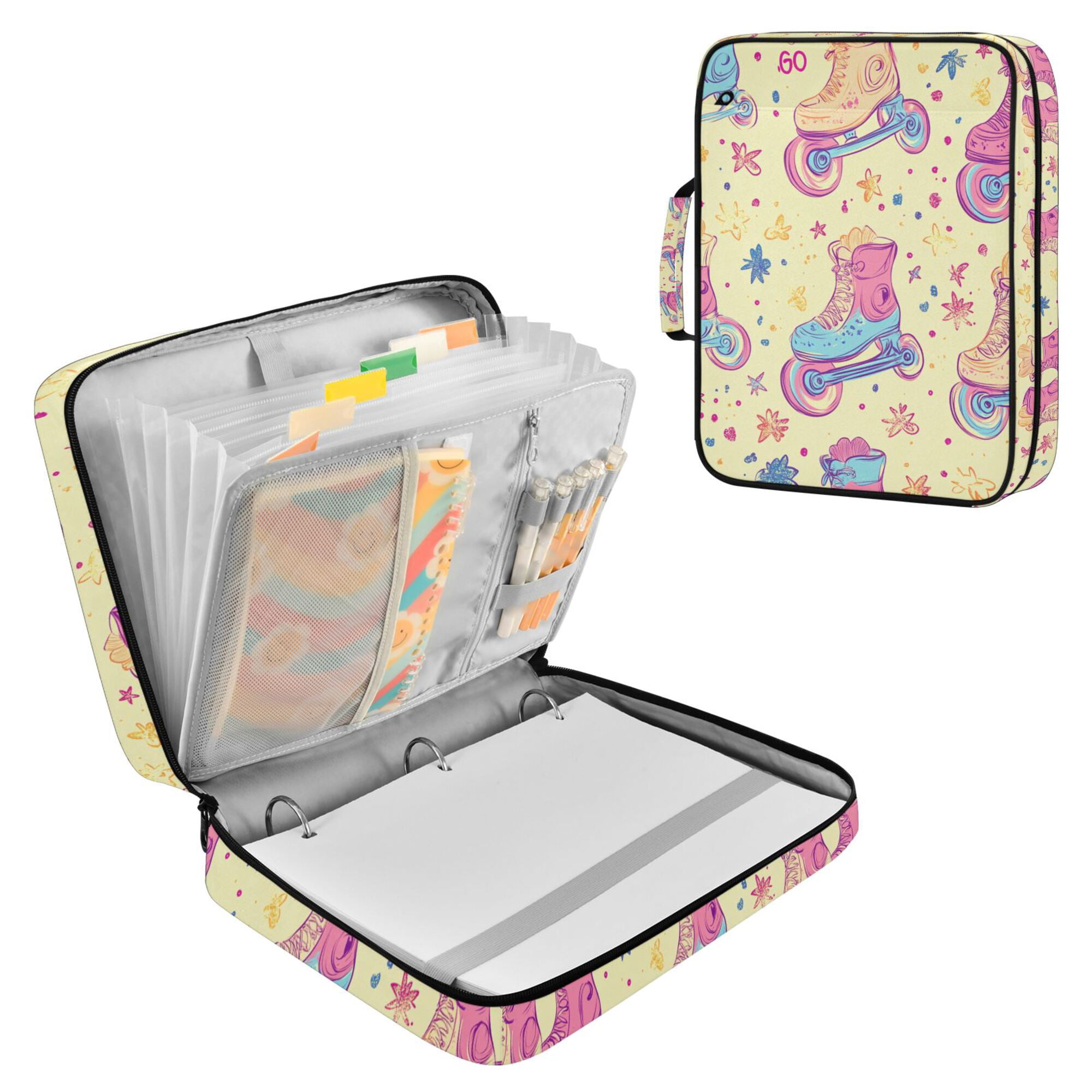 FORMRS Accordion File Folder A4 Size 7-Pocket Expanding Document Organizer Bag with 3 Ring Binder, Neon Skates