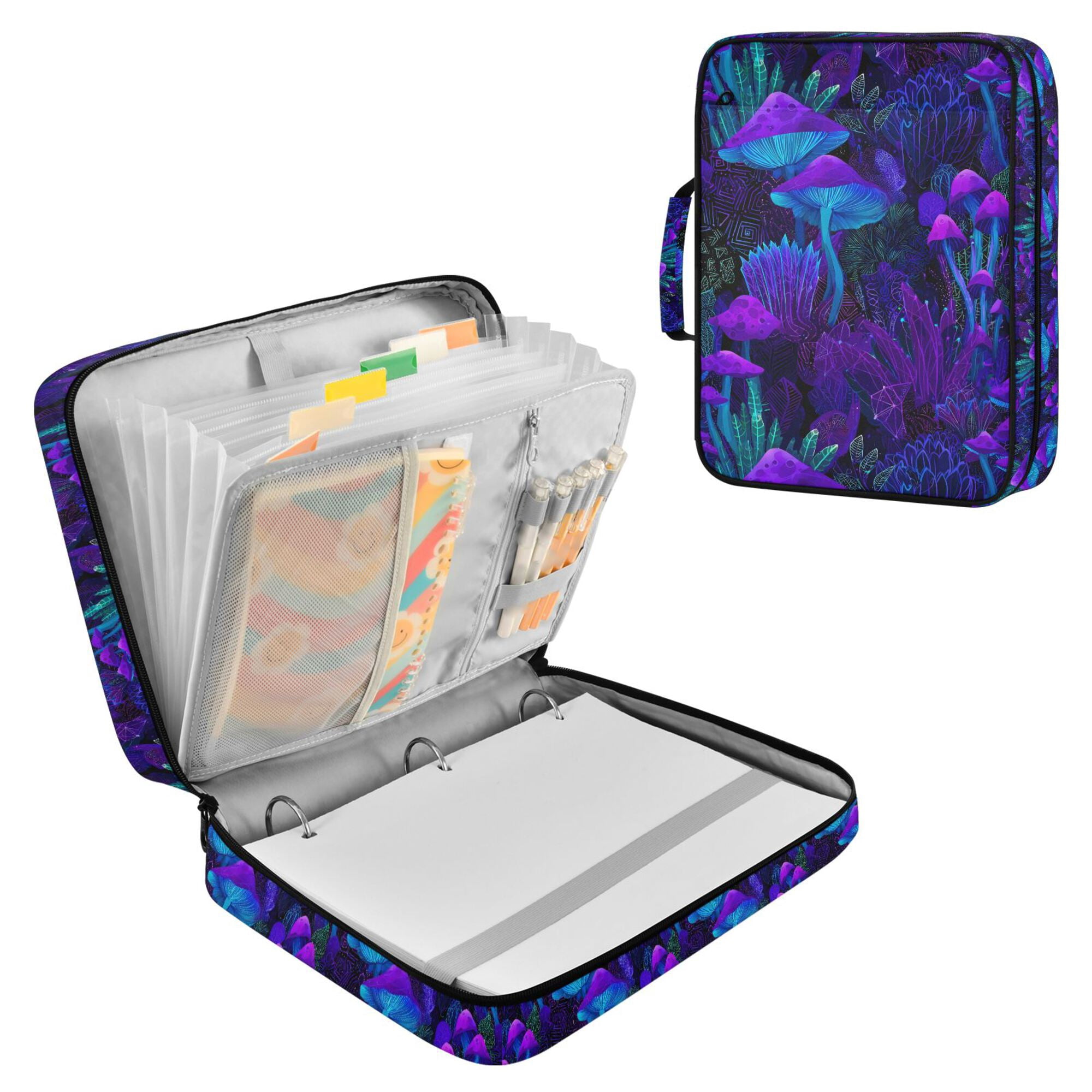 FORMRS Accordion File Folder A4 Size 7-Pocket Expanding Document Organizer Bag with 3 Ring Binder, Night Mushrooms Pattern