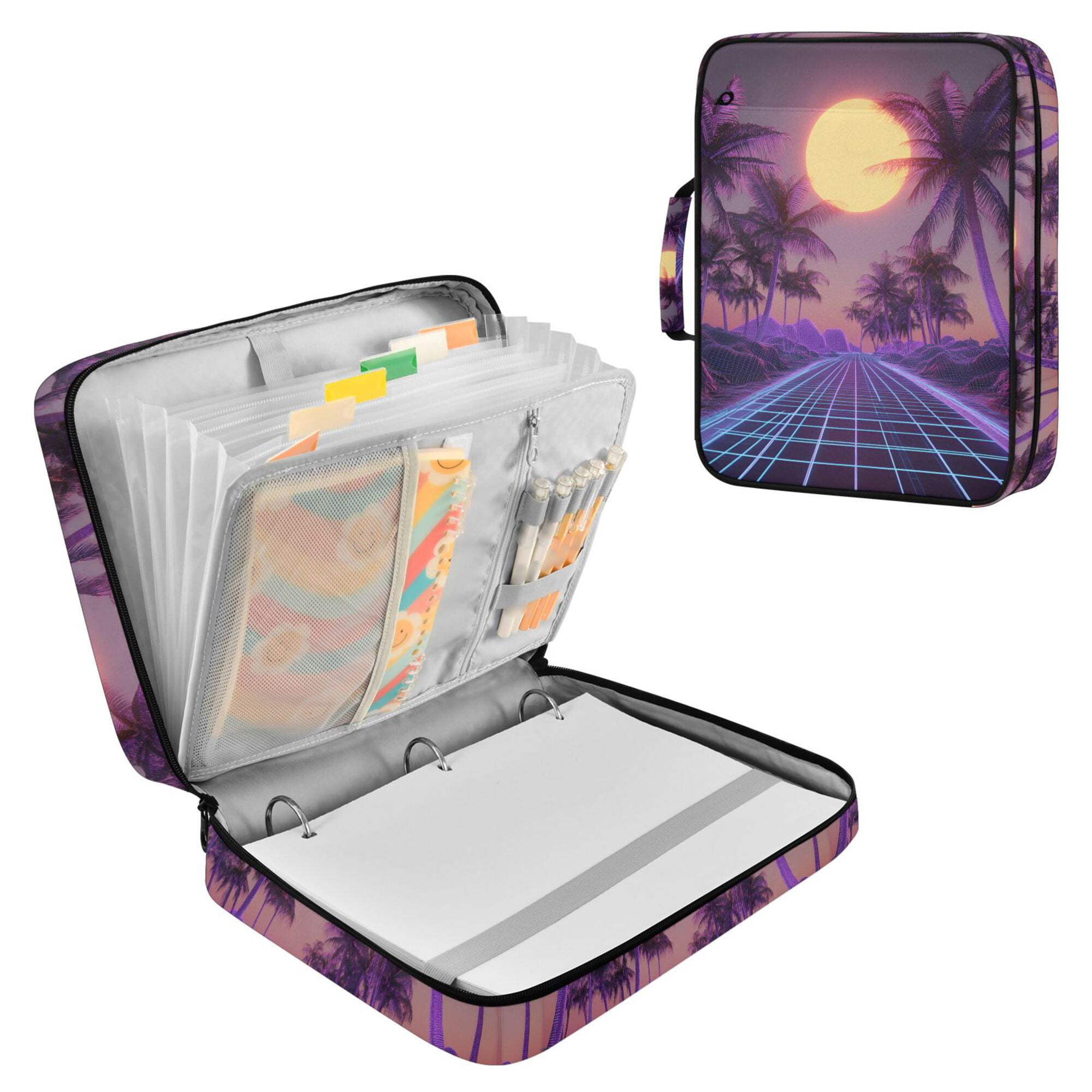 FORMRS Accordion File Folder A4 Size 7-Pocket Expanding Document Organizer Bag with 3 Ring Binder, Night Purple Road