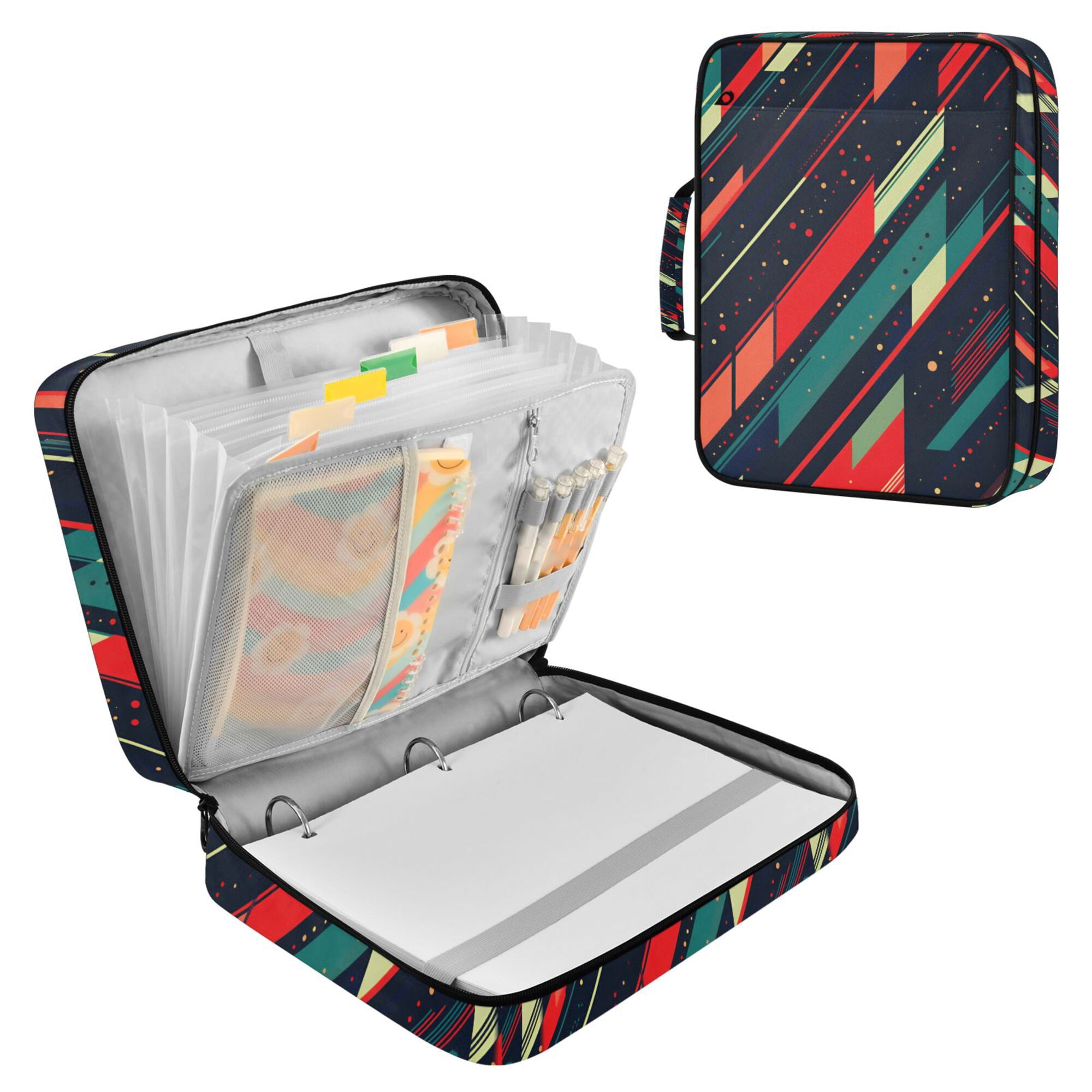 FORMRS Accordion File Folder A4 Size 7-Pocket Expanding Document Organizer Bag with 3 Ring Binder, Orange Abstract Lines