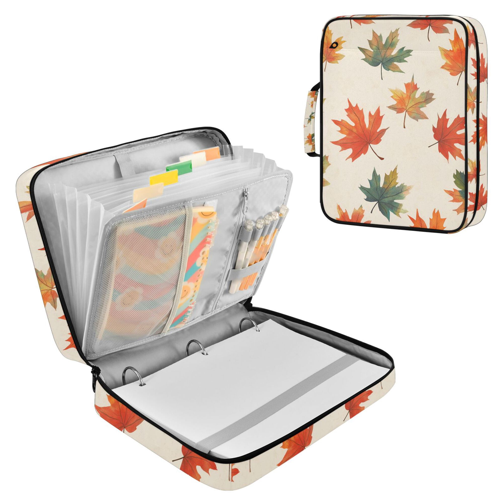 FORMRS Accordion File Folder A4 Size 7-Pocket Expanding Document Organizer Bag with 3 Ring Binder, Orange Autumn Leaves