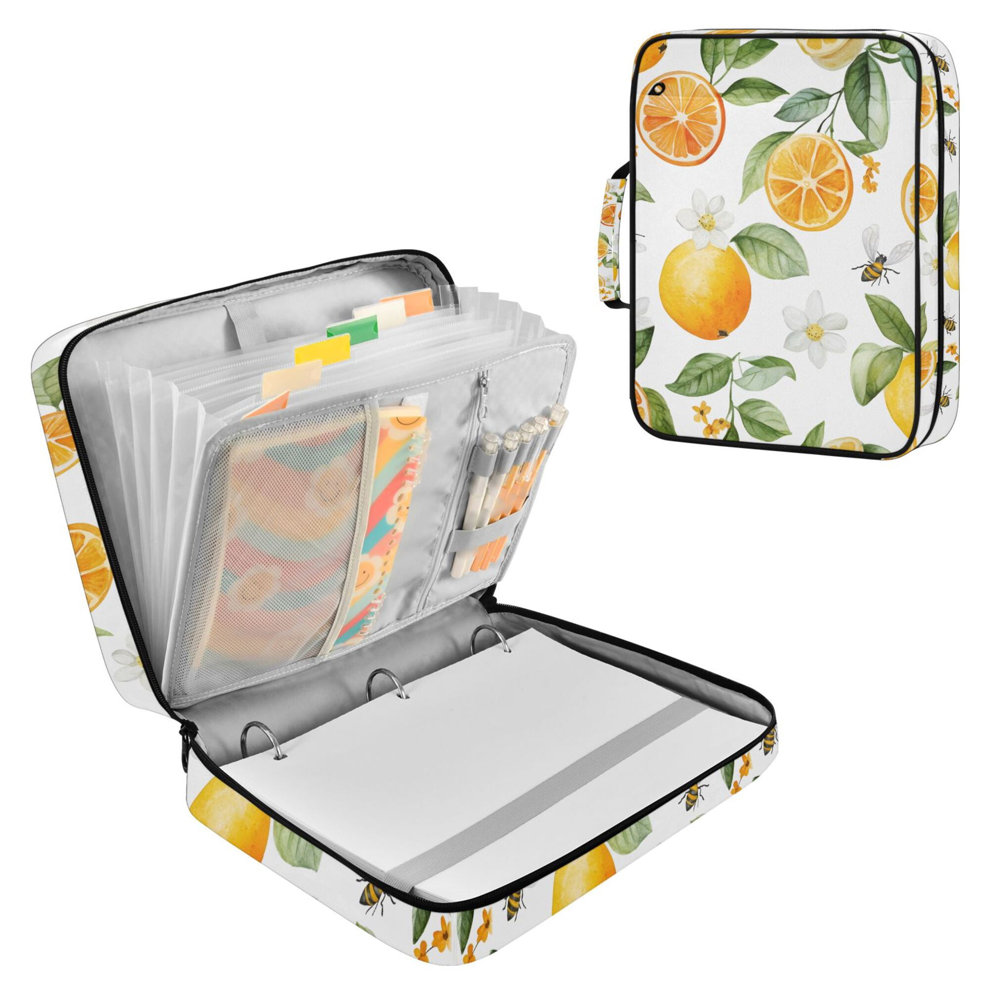 FORMRS Accordion File Folder A4 Size 7-Pocket Expanding Document Organizer Bag with 3 Ring Binder, Orange Bees