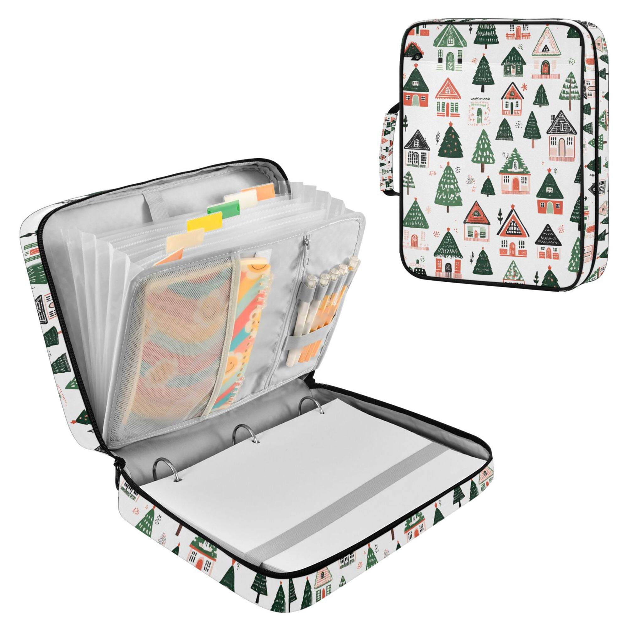 FORMRS Accordion File Folder A4 Size 7-Pocket Expanding Document Organizer Bag with 3 Ring Binder, Orange Christmas House